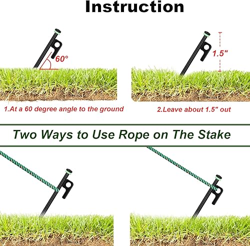 Miniatura 5 de Estacas de tienda de campaña, 8 estacas de acero forjado resistente de 8 pulgadas con bolsa de almacenamiento, estacas de tienda de campaña