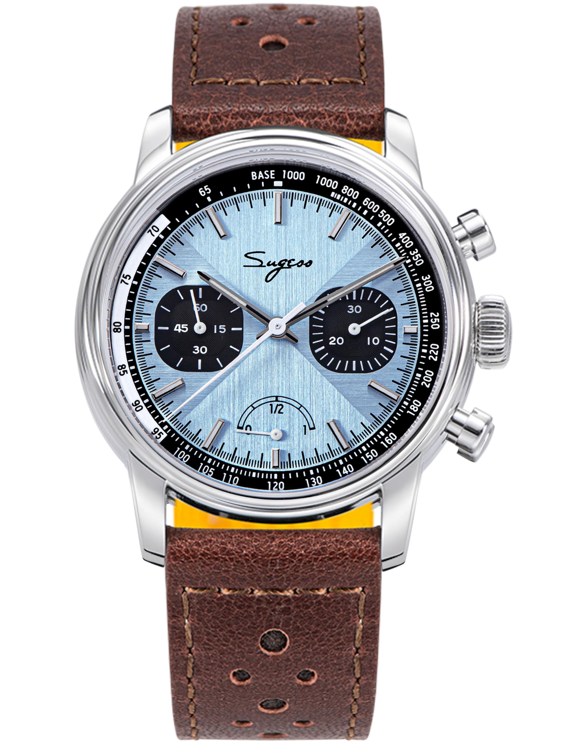 SugessChrono Hertiage S438.03.Z Brown Racing Leather ST1906 Mechanical Chronograph Mens Wrist Pilot Watch Seagull 1963