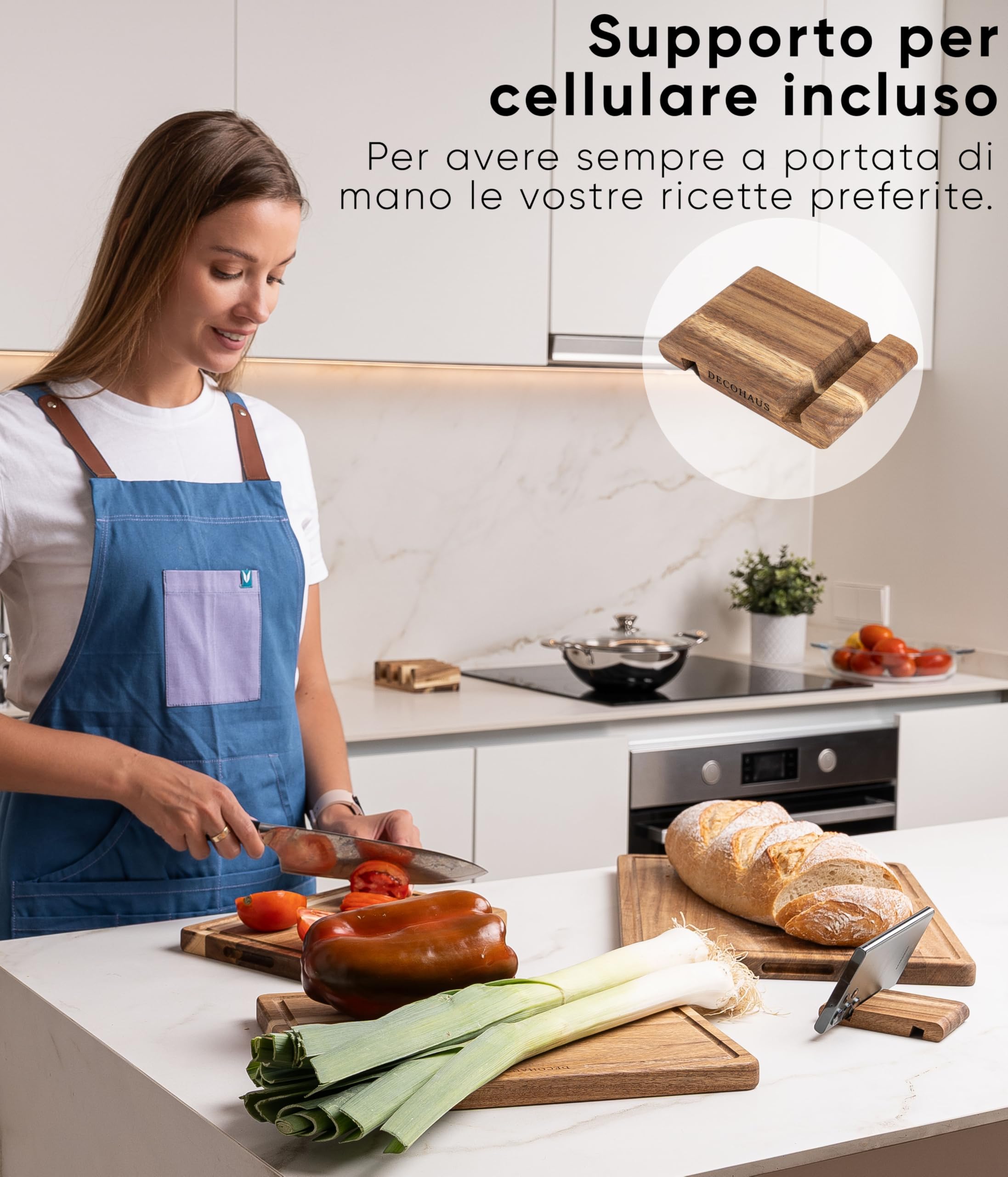 Deco haus Set di 3 Taglieri in legno di acacia robusta con scanalatura [SPESSORE 2 cm] - Taglieri con scanalatura per il succo - Chopping board 40x30, 33x24, 26x18