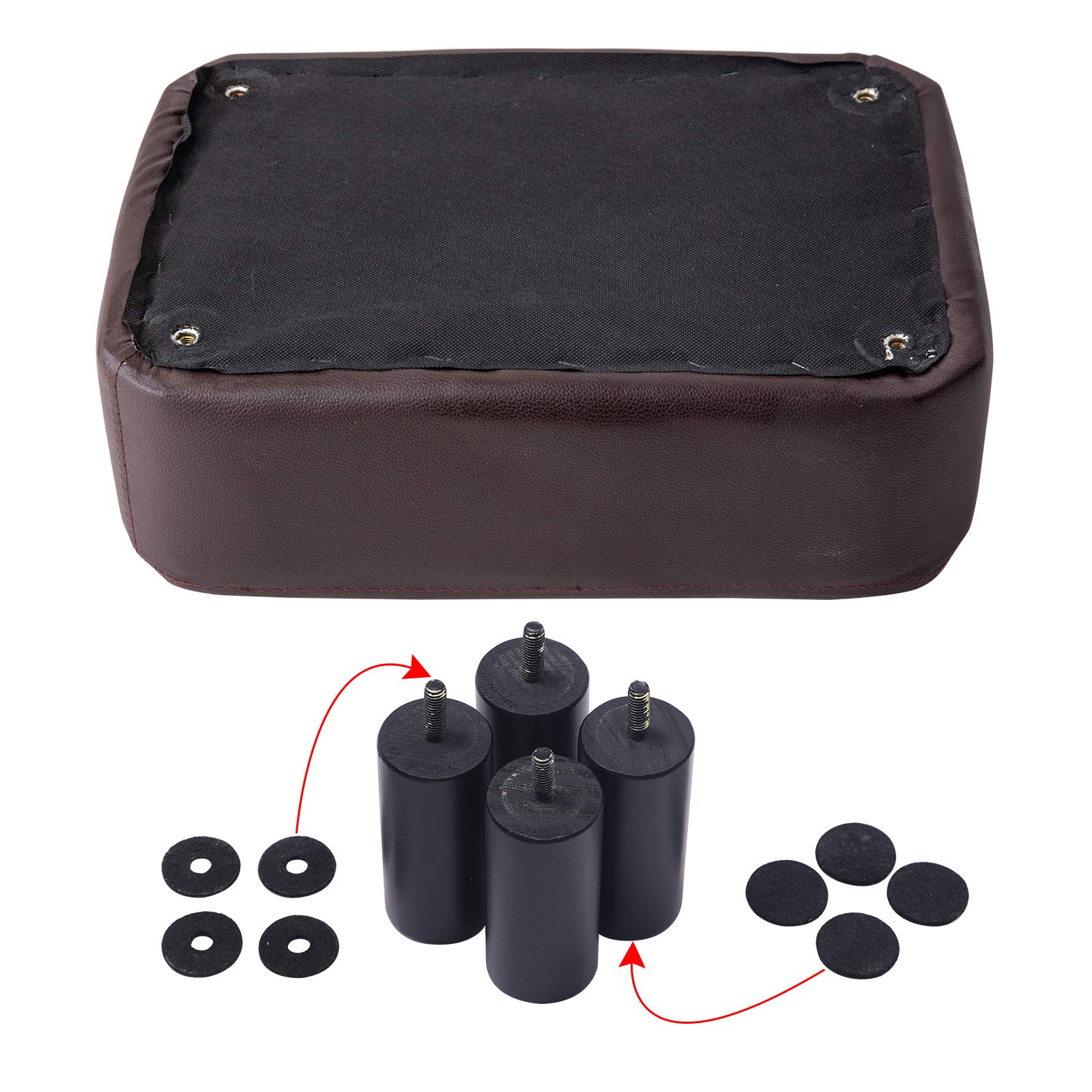 IBUYKE 42 cm mały podnóżek ze skóry PU, puf do salonu, nowoczesny prostokątny stołek do sypialni, z tapicerowanym siedziskiem, nogi z litego drewna sosnowego, brązowy RF-BD209-C