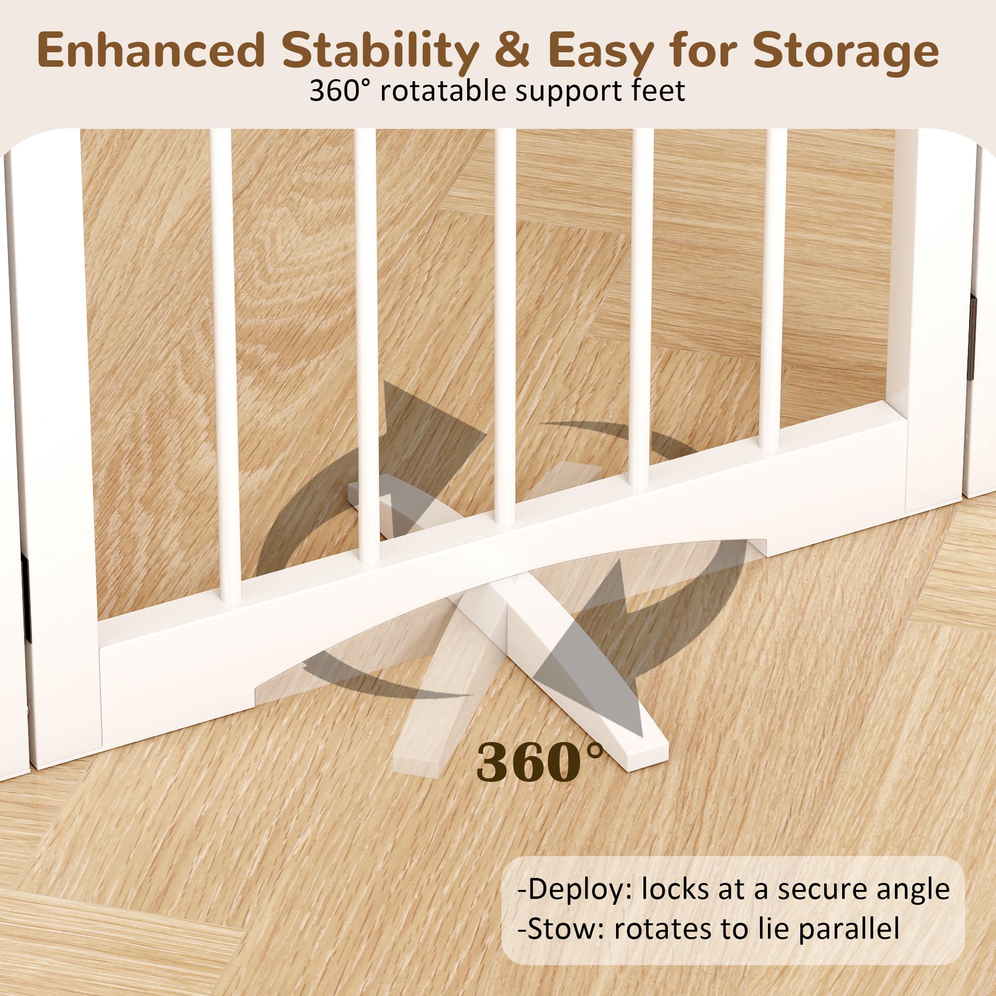 Cideny Free Standing Dog Gate Indoor, Foldable Dog Gate for Doorways Stairs Hallways, 3-Panel Freestanding Pet Gate with Support Feet for Stability, Folding Puppy Gate Easy to Move, Doggy Gate 54"x24" — view 3