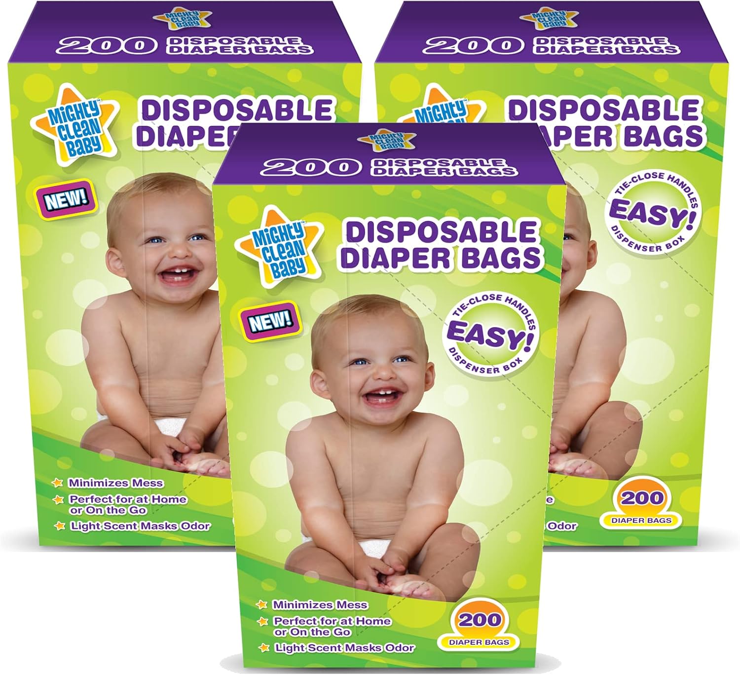 Mighty Clean Baby Disposable Diaper Bags with Light Powder Scent, 600