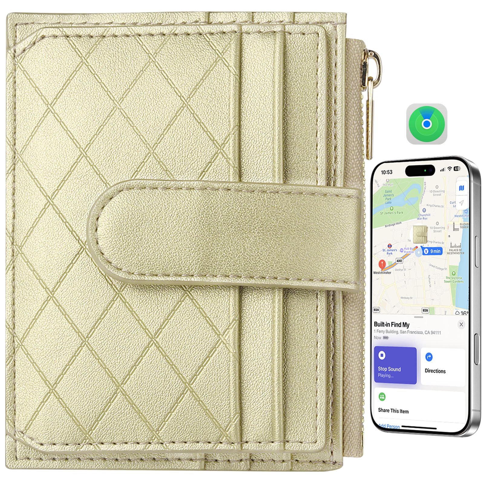 Women's Wallet Built-in Anti-Loss Tracker, RFID Blocking Small Compact Card Holder Wallet for Women Soft PU Leather Bifold Pocket Wallet Ladies Mini