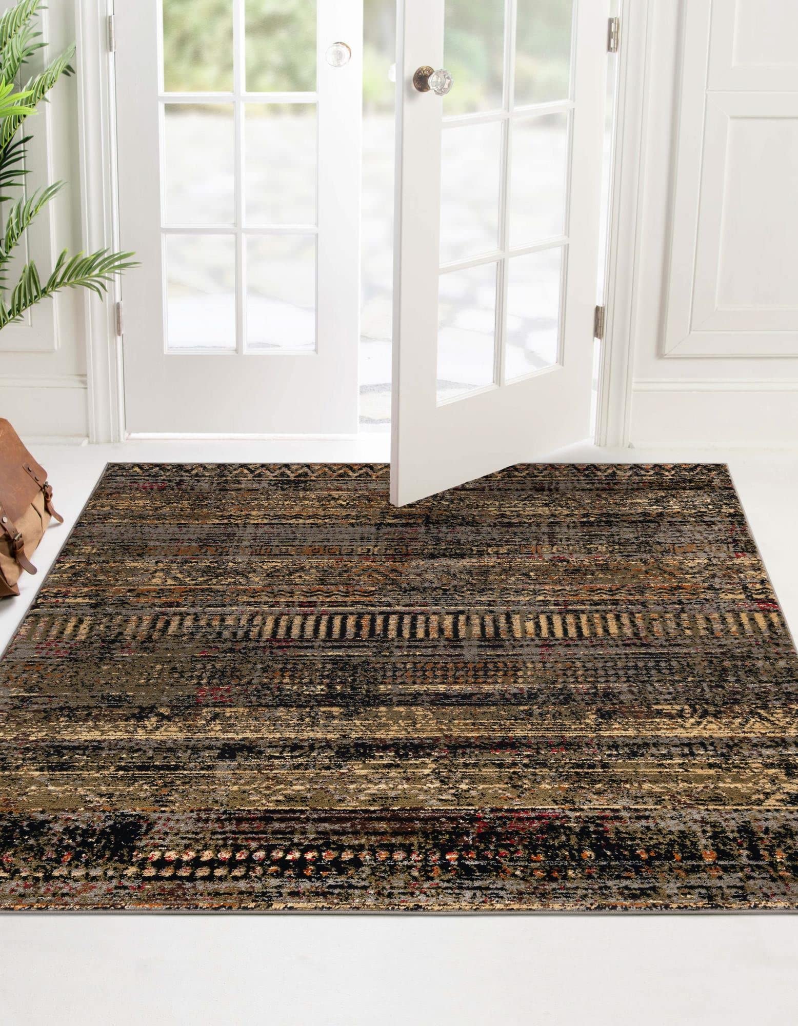 Rugs.com Saturn Collection Rug – 5 Ft Square Blue Medium Rug Perfect for Living Rooms, Kitchens, Entryways