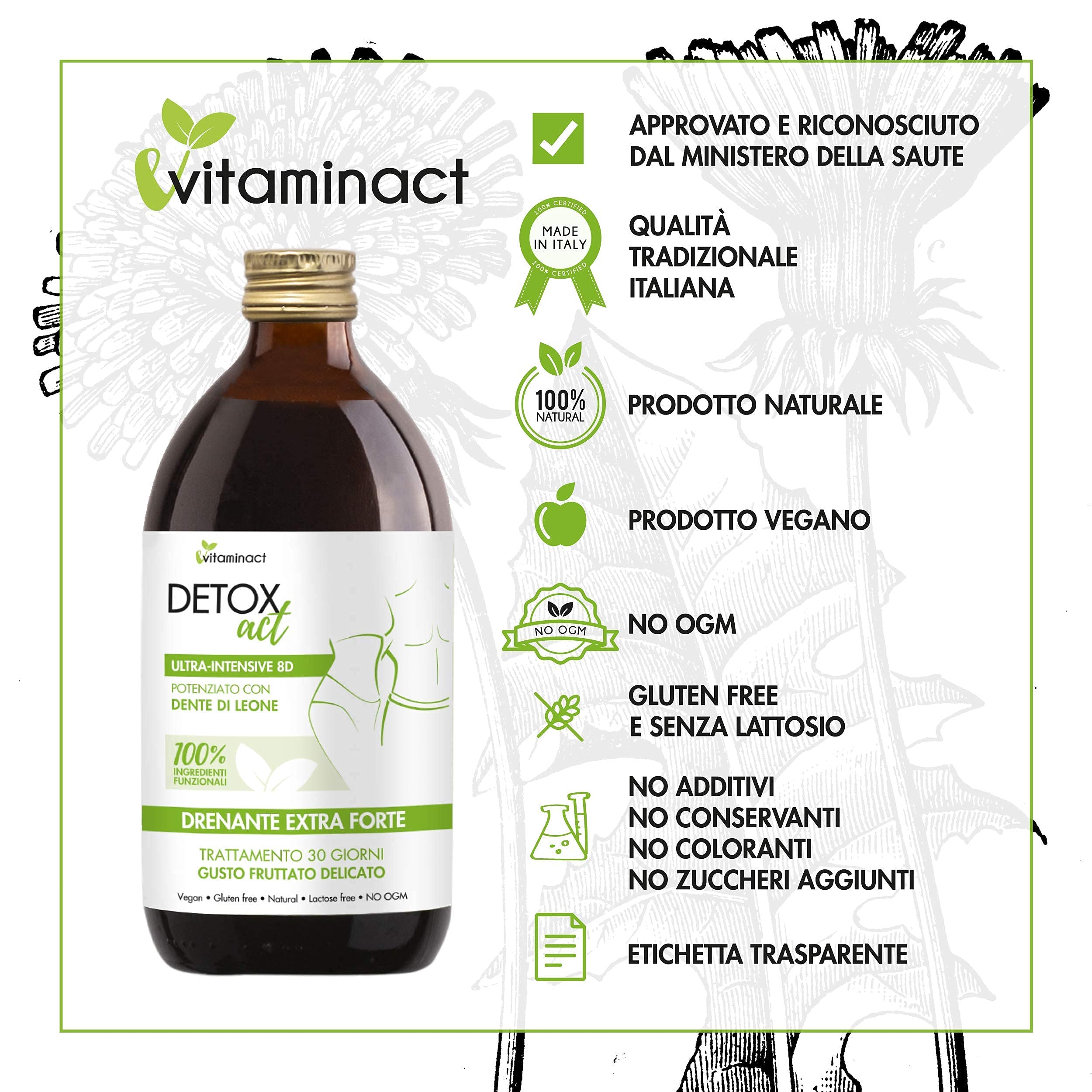 Drenante Forte Dimagrante Donna Uomo - Brucia Grassi - Detox-Diuretico Depurativo Antiossidante-Anticellulite Forte-Snellente Pancia E Fianchi-Potenziato Con Dente Di Leone, Liquido