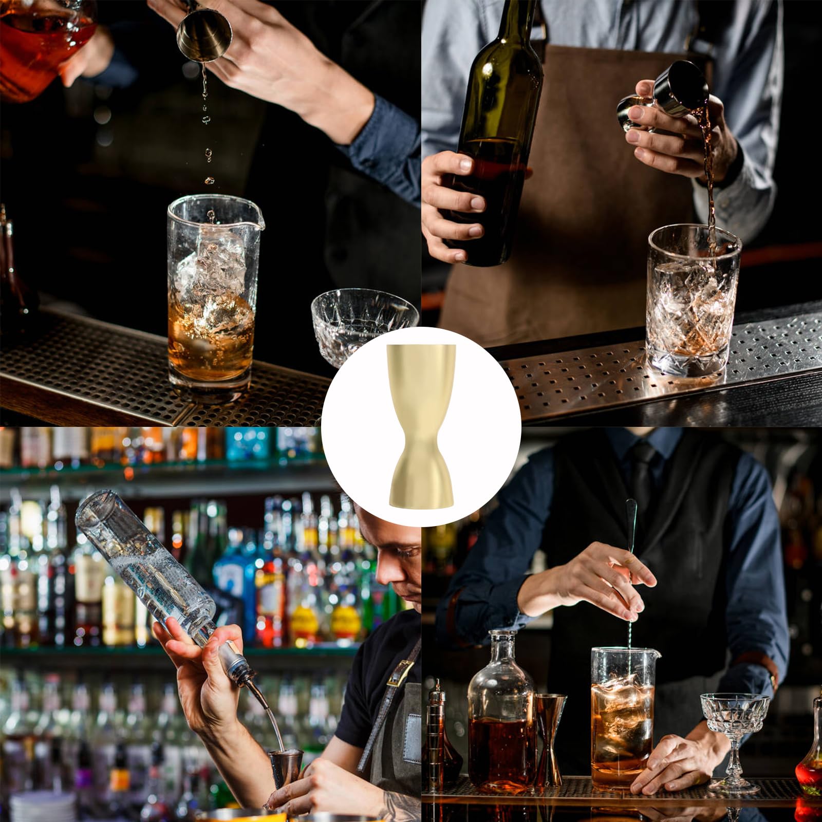 Taza Medidora de Cocteles, Medidor Doble de Acero Inoxidable, Jigger Exacto para Cócteles, Taza Medidora Doble para Bebidas Espirituosas para Fiestas de Bar en Casa, Oro