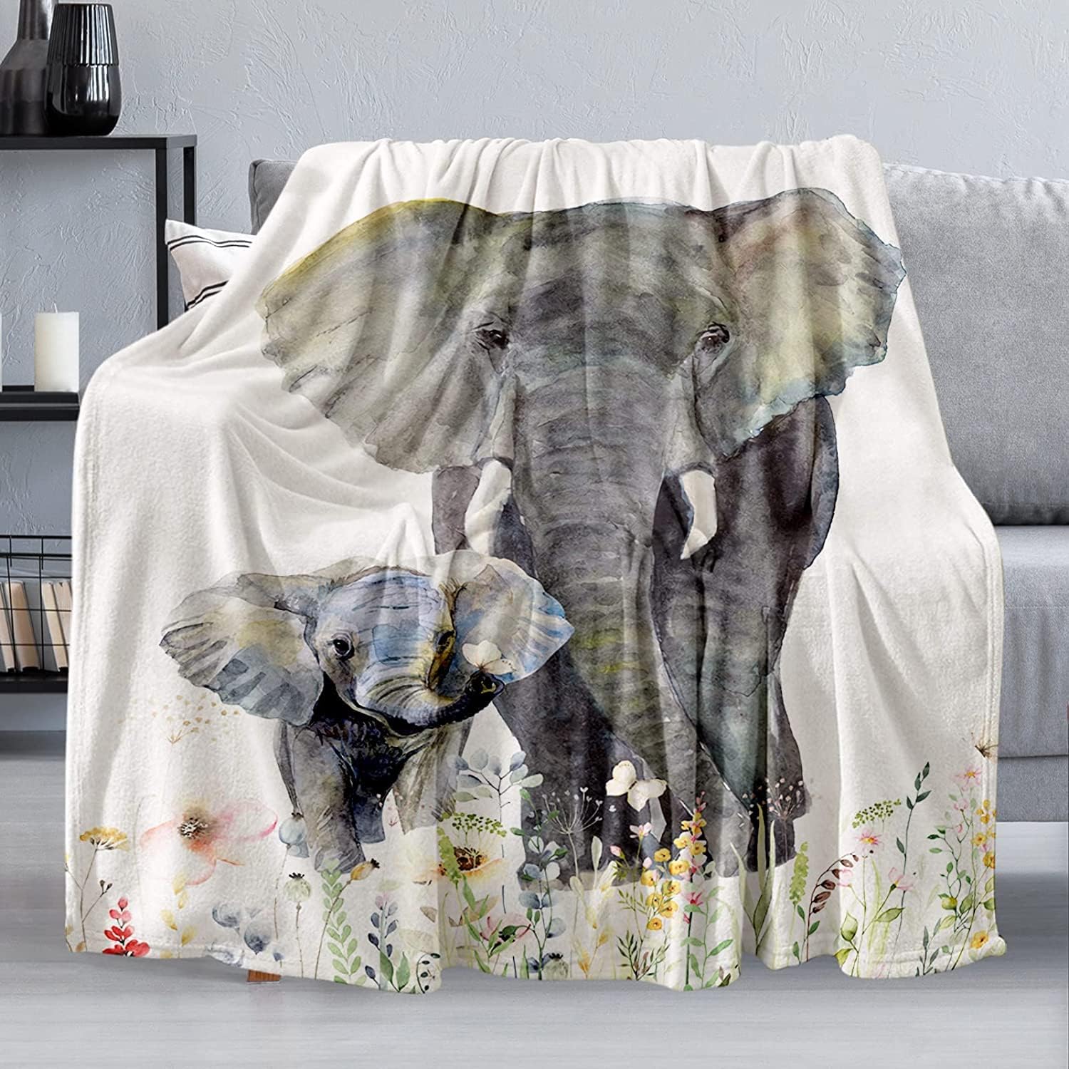 Elephant Blanket, Soft Warm Fuzzy Fleece Plush Blanket 60''x50'', Smooth Cozy Flannel Throw Blanket for Bed/Couch/Office/Camping