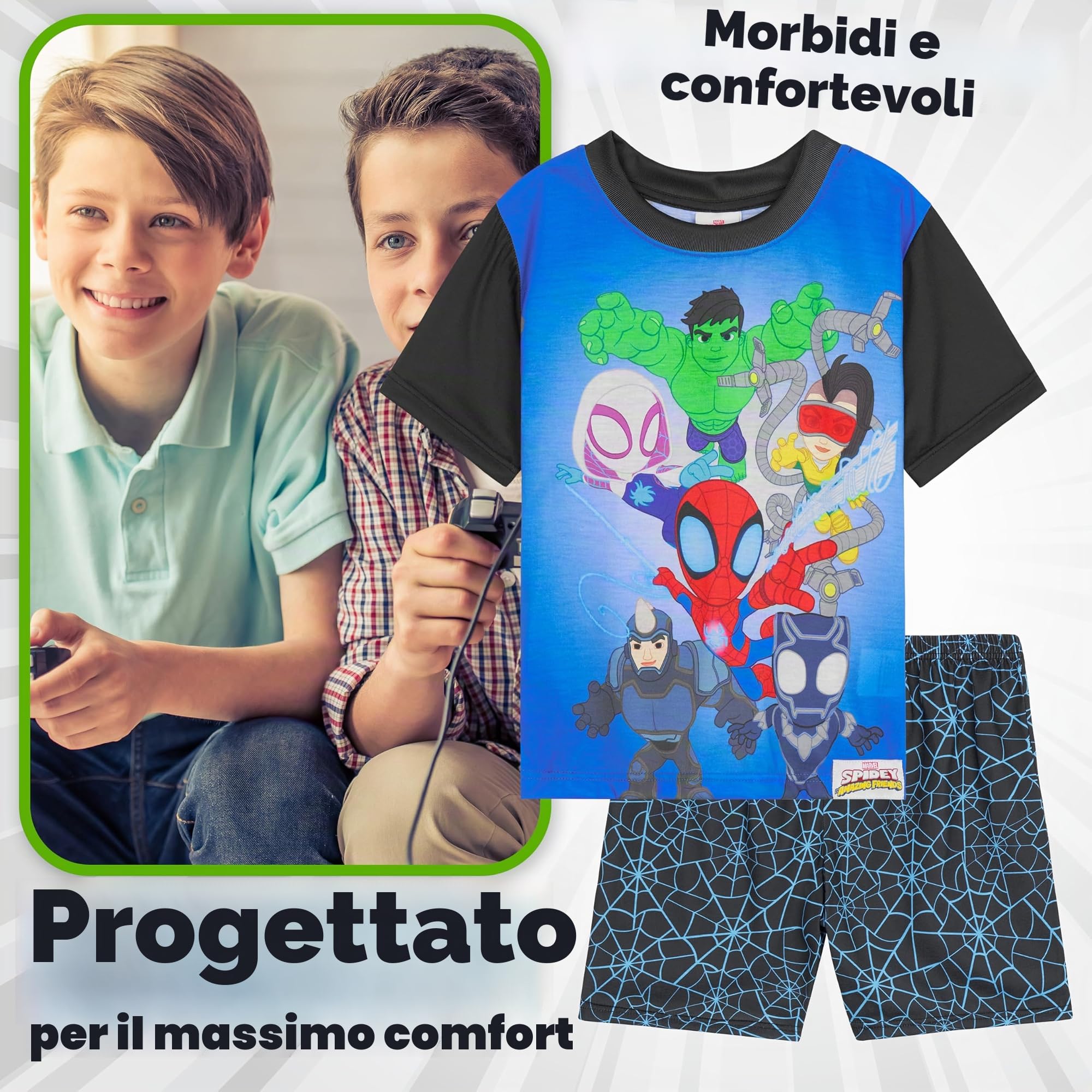 Marvel Avengers | Spidey Pigiama Ragazzo, 2 Set Manica Corta Pigiami Bambini, Abbigliamento da Casa Estivo, Regalo Bambino