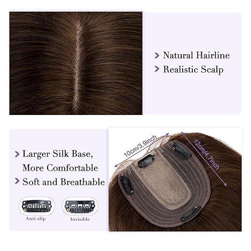 Miniatura 3 de Toppers para el cabello humano real para mujer, 100% cabello humano para mujeres con cabello delgado, 3.9 x 4.7 pulgadas, densidad 130% de densidad,