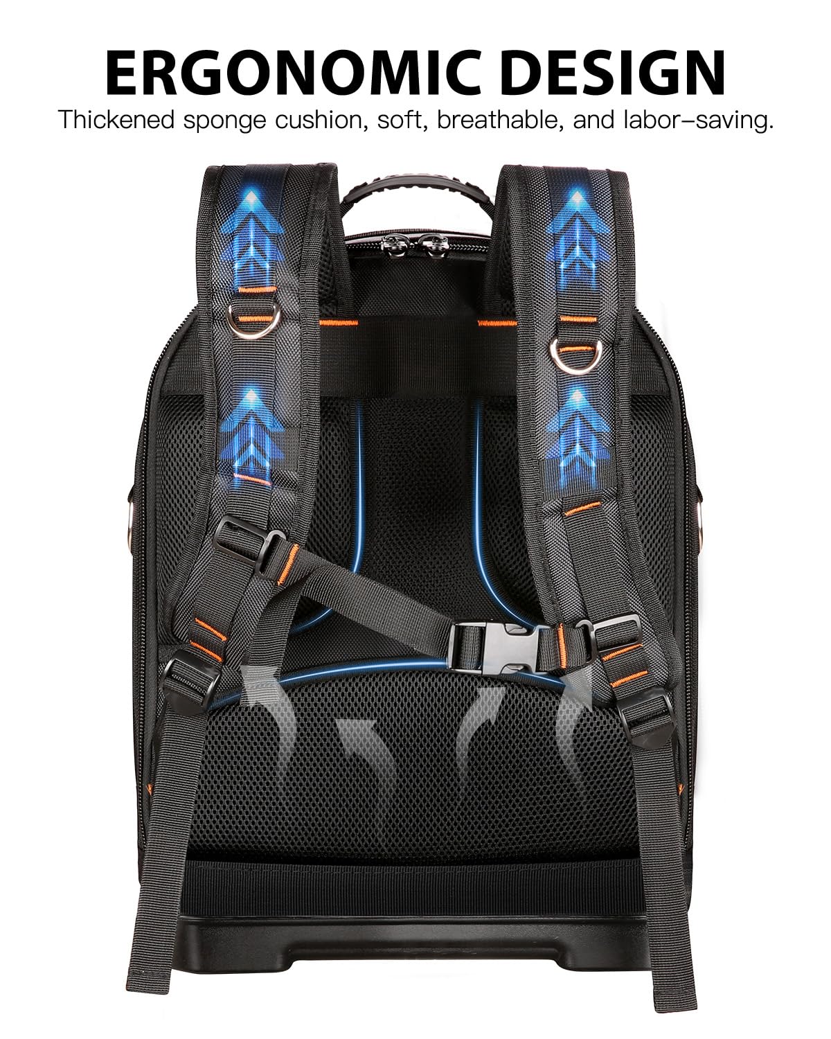 Sac à dos à outils robuste pour homme avec organiseur d'outils amovible et compartiment pour ordinateur portable - Orange