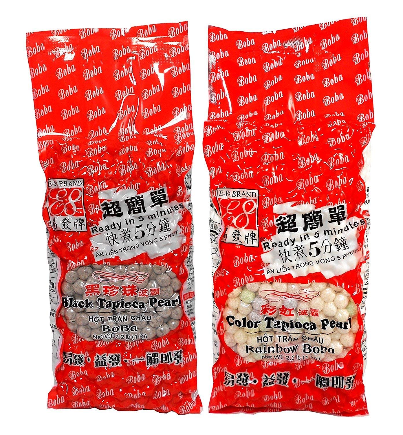 E-Fa Bubble Tea Boba Tapioca Pearl, Rainbow (Color) and Black 2.2 Pound (Variety Pack)