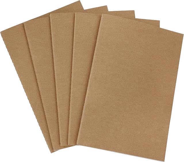 Kraft Notebooks A5 Size, 5 Pack Blank Journal Notepads for Travelers Students Office (30 Sheets/60 Pages)