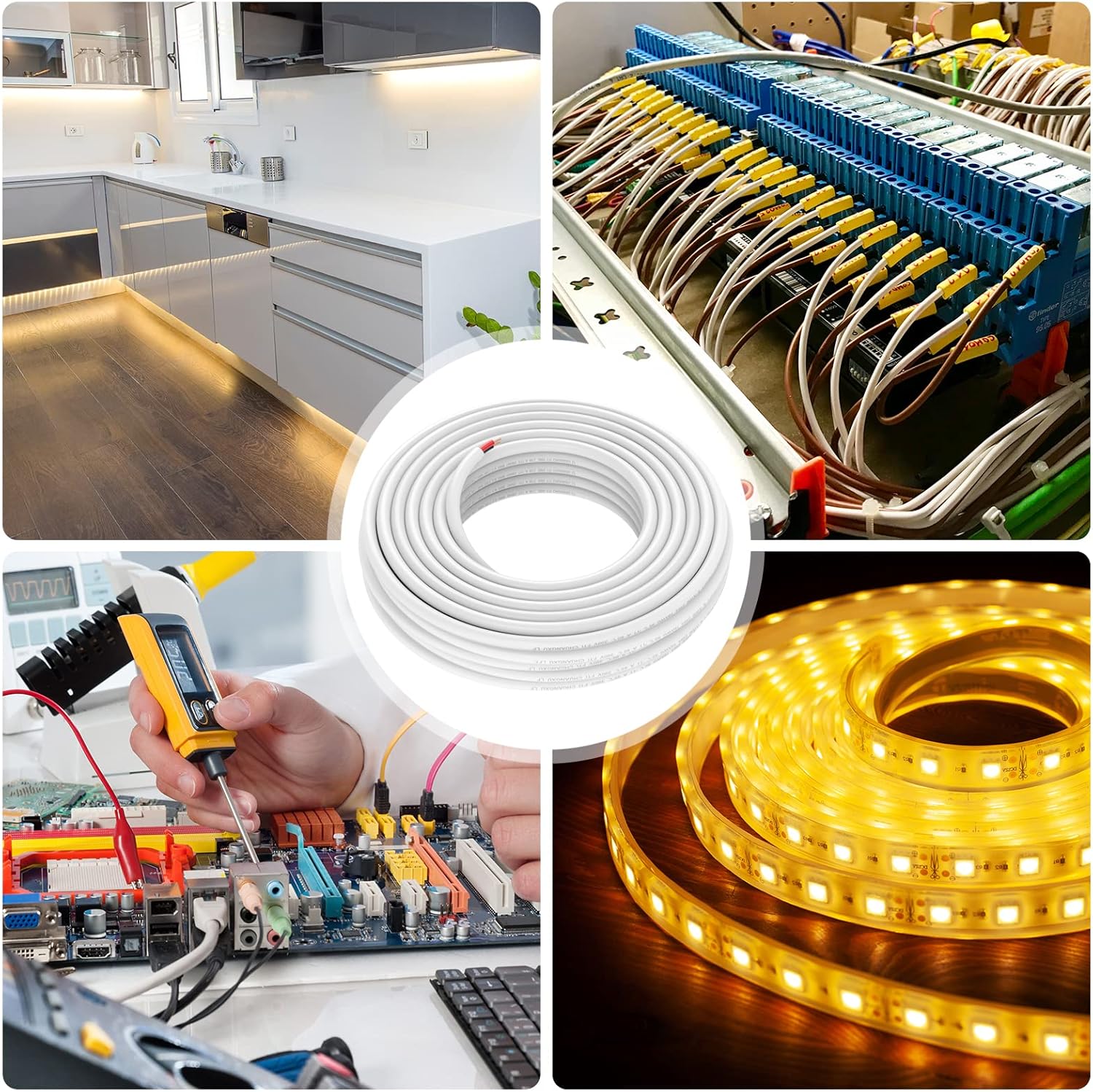 Emitever Wall Cable LED Lighting Copper Wire, 18 Gauge, Multi, 26 Foot