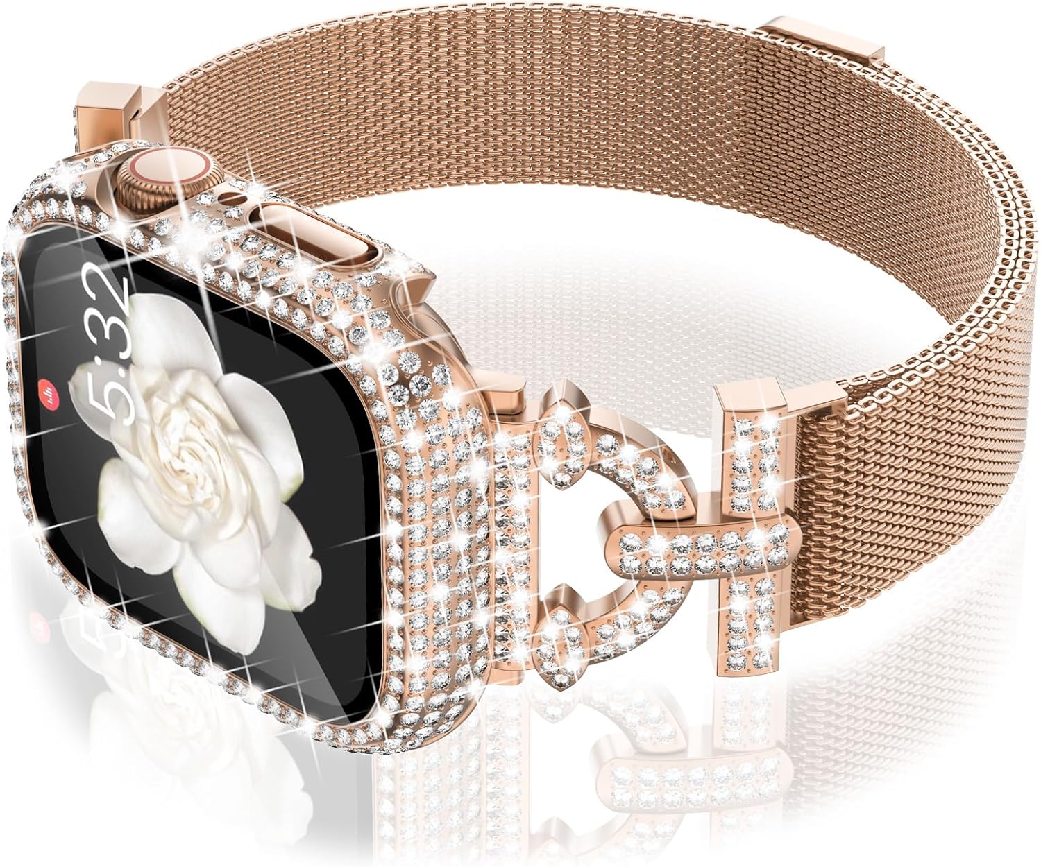 WINGLE Milanese Loop for Apple Watch Bands Women 40mm 41mm 38mm 46mm 45mm 44mm 42mm Series 11 10 SE 3/2/1 9 8 7 6 5 4 3 2 1 Slim Magnetic Mesh Band with Bling Case Protector Dressy iWatch Metal Strap