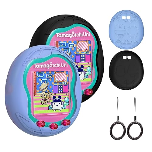 Silicone Case Compatible with Tamagotchi Uni Virtual Pet Machine, Protective Skin Sleeve Shell for Tamagotchi Uni with Finger Lanyard (Light Blue and Black) - Light Blue + Black