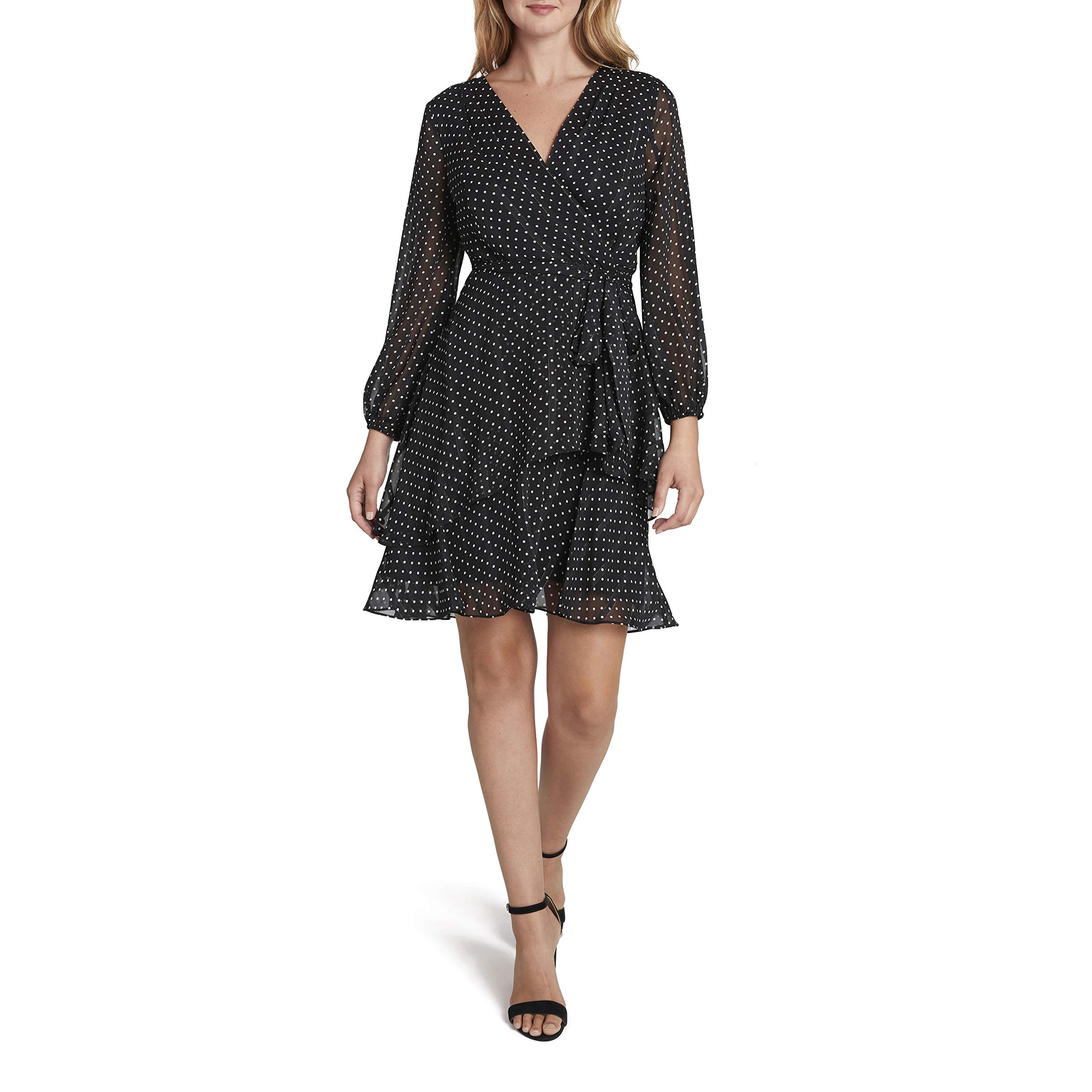 Tahari Asl Womens Puff Sleeve Surplus Dot Stripe Dress Casual