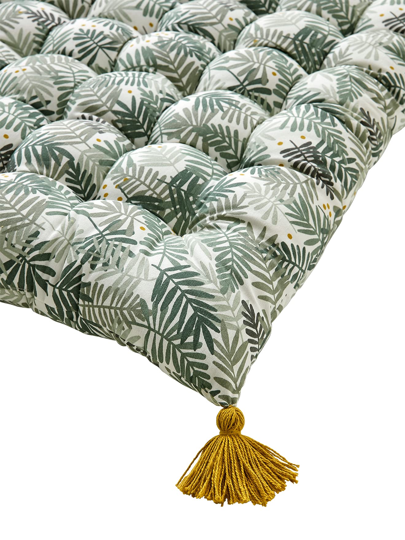 Vertbaudet HANO Bodenmatte, Grün - Baumwolle, Polyester - 120 x 60 cm, 8 cm dick - Tropisch, Blattmuster - Weich - Indoor - Spielen oder tragbare Sitzgelegenheit