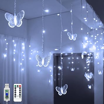 YOLIGHT Butterfly Curtain Lights 13ft 96 LED Twinkle Fairy Light Curtain String Lights with Remote, Butterfly Hanging Decoration for Bedroom Dorm Wall Patio Party Wedding Halloween Christmas White