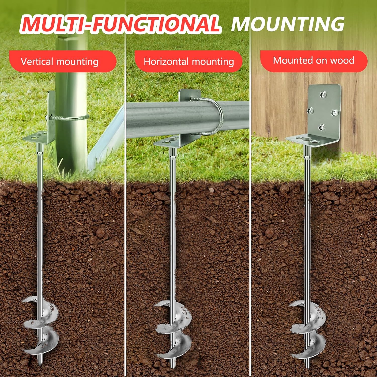 Ground Anchors Screw in, Wider Spiral Earth Anchors, Fully Welded Mobile Home Anchors for Trampolines Ground Anchors Screw in, Wider Spiral Earth Anchors, Fully Welded Mobile Home Anchors for Trampolines