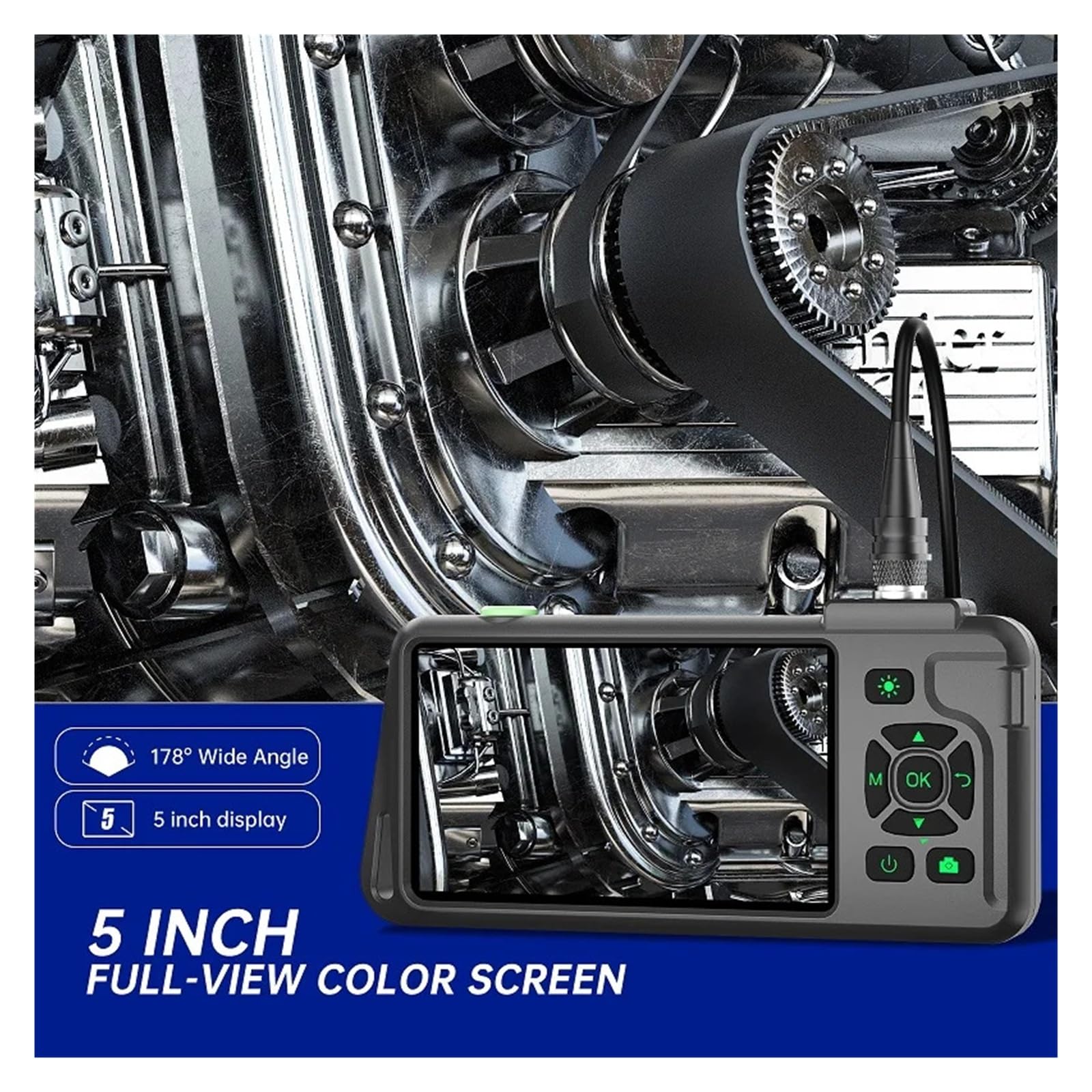 Cámara endoscópica Industrial IPS de 5 Pulgadas, cámara de Enfoque automático Impermeable con diseño Dividido HD de 1080P, 5.0MP Vista Gran Angular