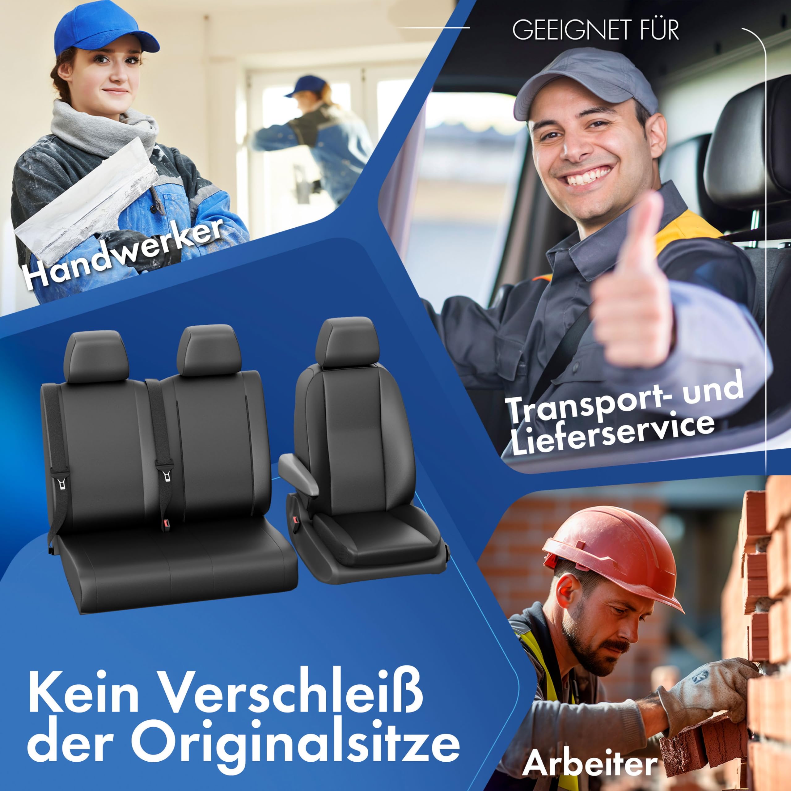WALSER 11542 Funda de asiento de coche ajuste de transportador, funda de asiento de imitación de cuero antracita compatible con Ford Transit Connect, pasajero de doble plaza