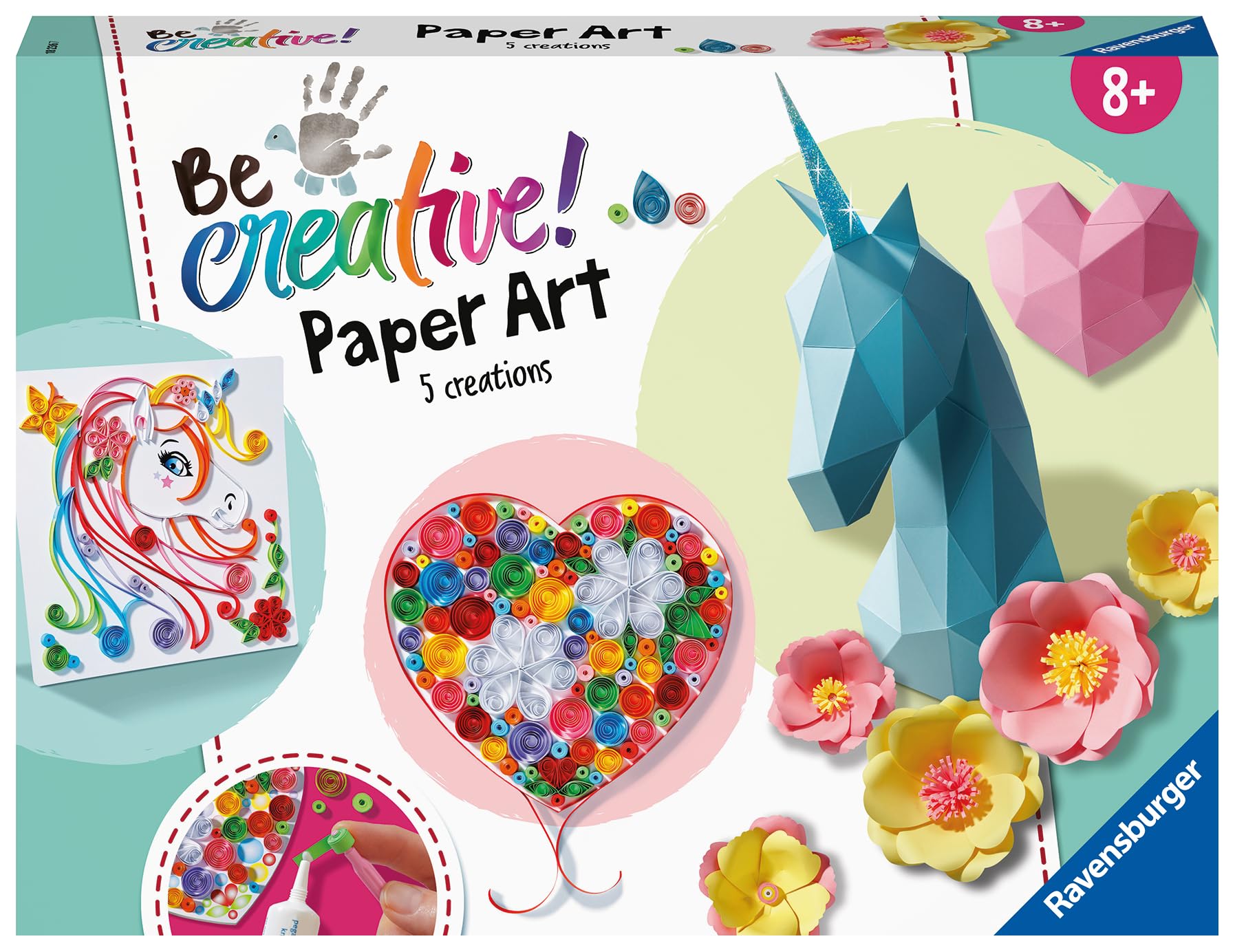 Ravensburger BeCreative Paper Art Flower & Unicorn - Bastelset für Kinder ab 8 Jahren, Papierfiguren basten für Mädchen und Jungen - 18236 - Geburtstagsgeschenke, Deko selber basteln