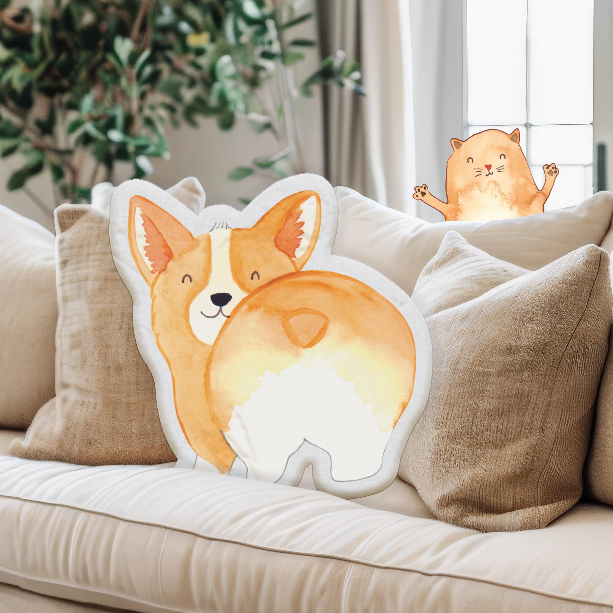 Mr. & Mrs. Panda Personalisiertes Kissen Kuscheltier Corgi Po 25 cm - Personalisierte Geschenke, Kuschelkissen Mit Wunschtext, Positiv, Sprüche, Selbstliebe, Weiches Namen, Spruch, Für Mädchen, Gravur