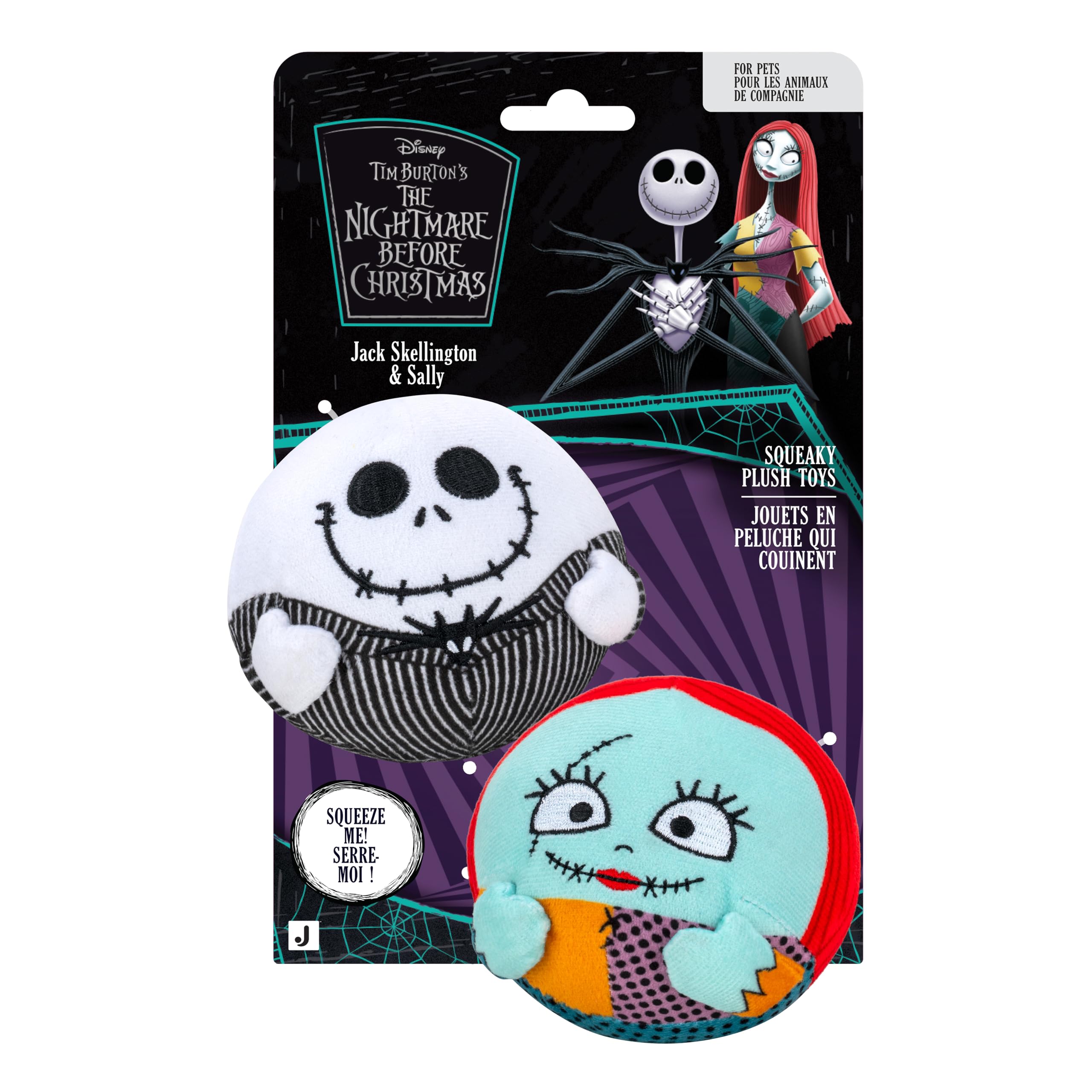 Disney JAZ PET TOYS Jack and Sally Squeaky Plush Dog Toy 2-Pack - Two 3.5-Inch Plush with Squeakers Inside