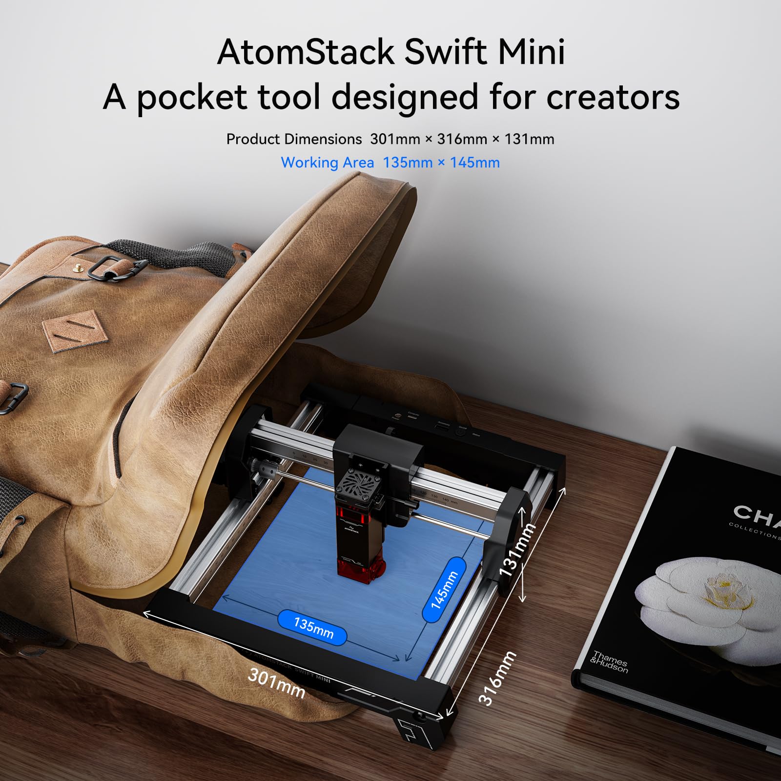 ATOMSTACK SWIFT MINI Tragbarer Laser Graviermaschine, 3W Lasergravierer für Anfänger, Werkzeug für DIY Holz, Kunsthandwerk, Geschenke, Hundemarken, Acryl, Metall