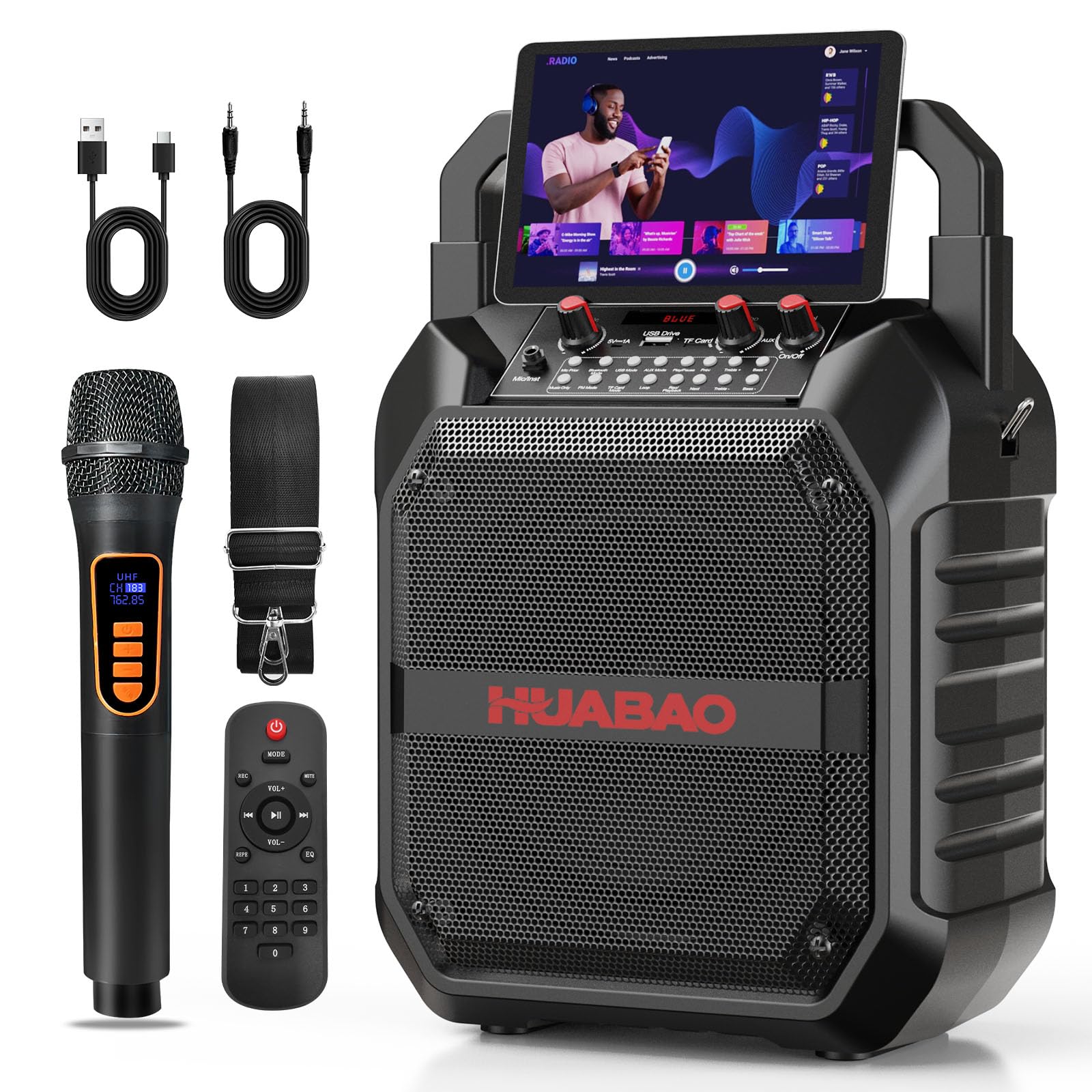 Máquina de karaoke Bluetooth portátil con micrófono inalámbrico para adultos y niños, sistema PA con control remoto, soporta tarjeta TF/USB/FM/AUX