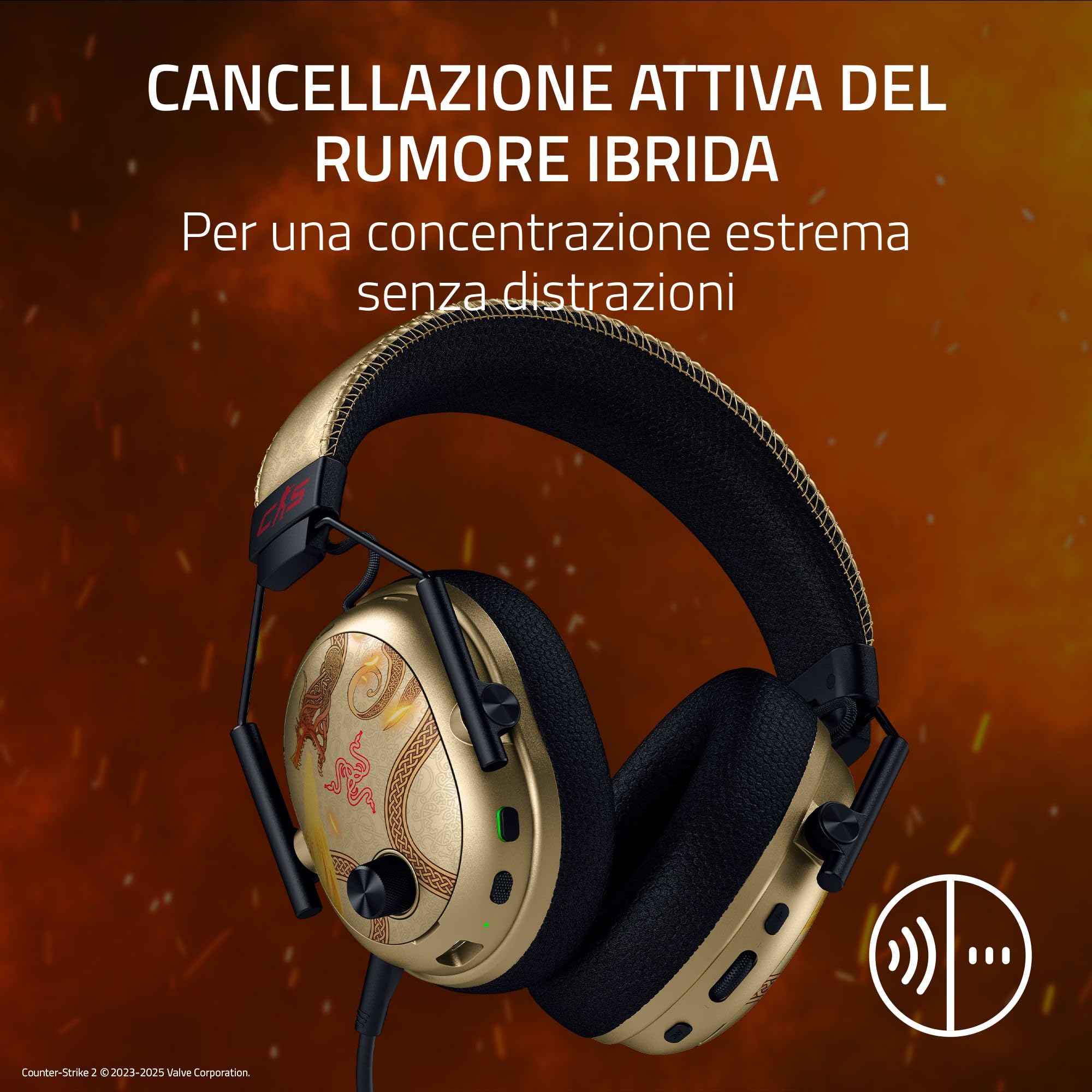 Razer BlackShark V3 Pro CS2 - Cuffie wireless per e-sport con cancellazione del rumore ANC - Driver audio da 50 mm - Microfono rimovibile - HyperSpeed 2,4 GHz & Bluetooth - PC/Mac | Dragon Lore