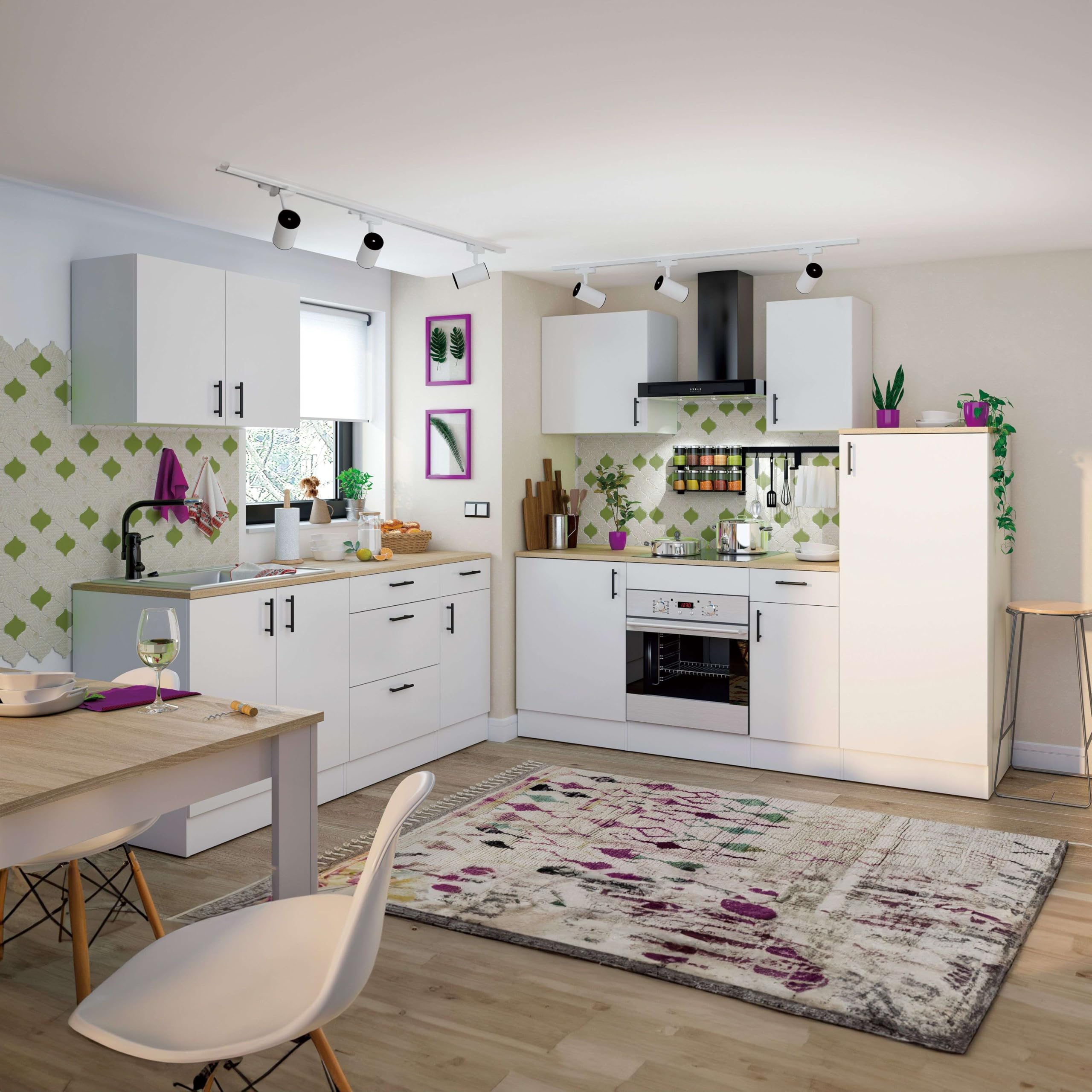 Bricohabitat Módulo Cocina Kira con Hueco para Horno Estándar Moderno Blanco Brillo y Roble Canadian 60x90x60 cm