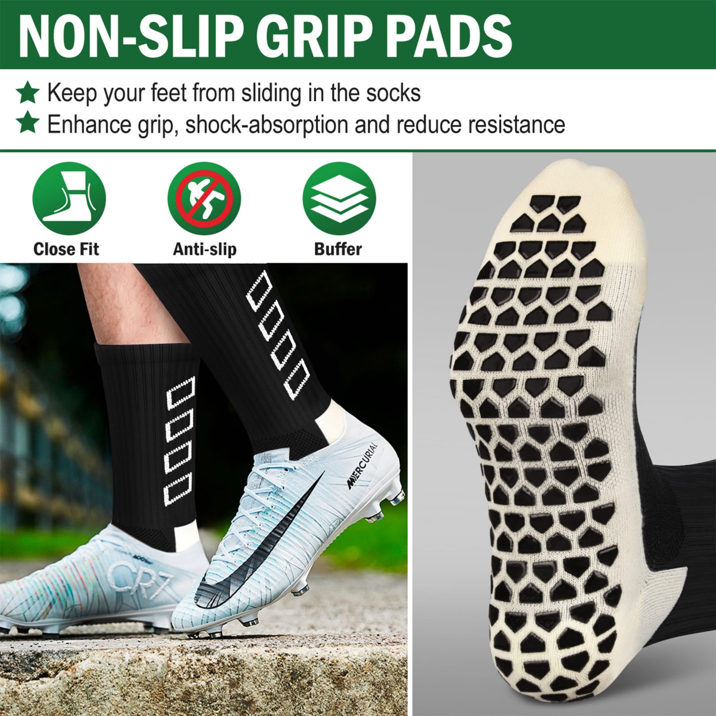 ENONEO Calze Calcio Antiscivolo Uomo 37-45 Calze Antiscivolo Calcio Anti Vesciche Addensare Cotone Calzini Sportivi Donna Traspirante Calzini Grip Calcio per Ciclismo Trekking
