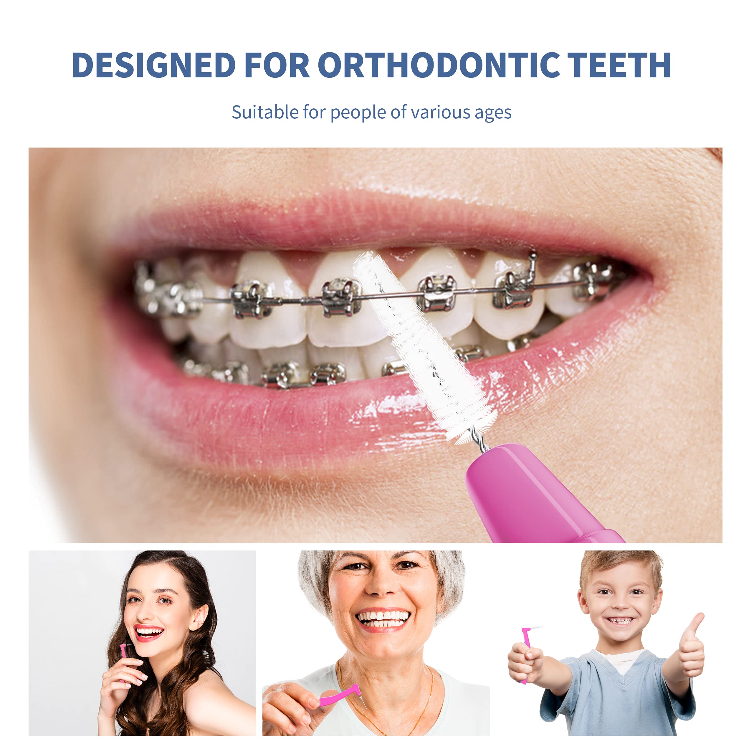 Spazzole interdentali da 80 punti, spazzolini dentali, stuzzicadenti e filo interdentale, per igiene orale, con custodia portatile per la pulizia dei denti (rosa, denti extra stretti)