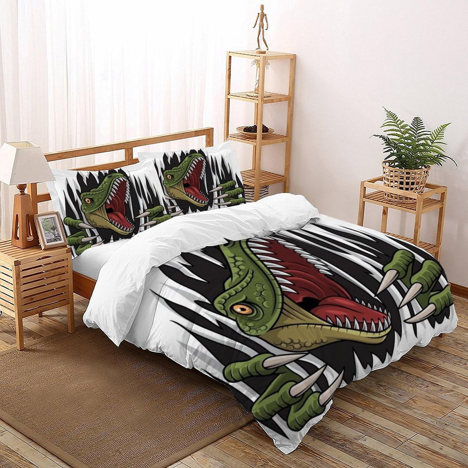Ensemble de literie dinosaure housse de couette enfant motif animal 3D avec taies d'oreiller