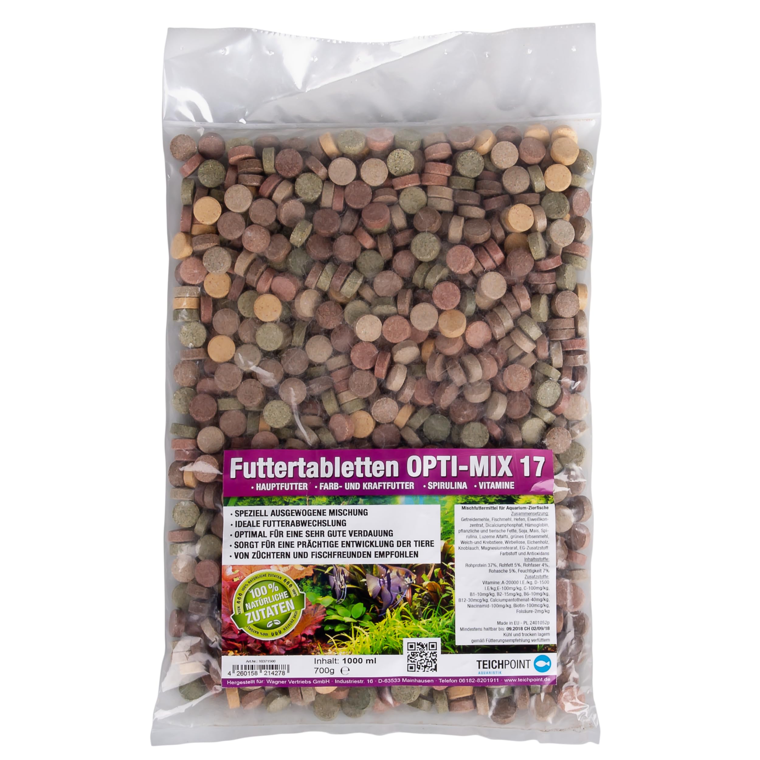 1000 ml (700g) Premium TOP Futtertabletten Opti-Mix 17, Tablettenfutter Mix für Aquarium Zierfische Tabletten