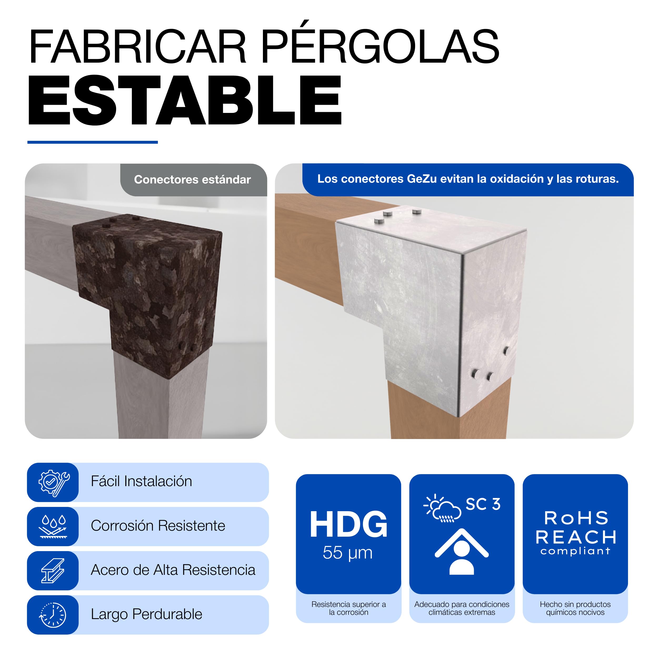 GeZu Impex Conector de Poste 71 x 71 mm Juego of 12 | Galvanizado por Inmersión en Caliente Soportes de Esquina para Pérgola y Pabellón