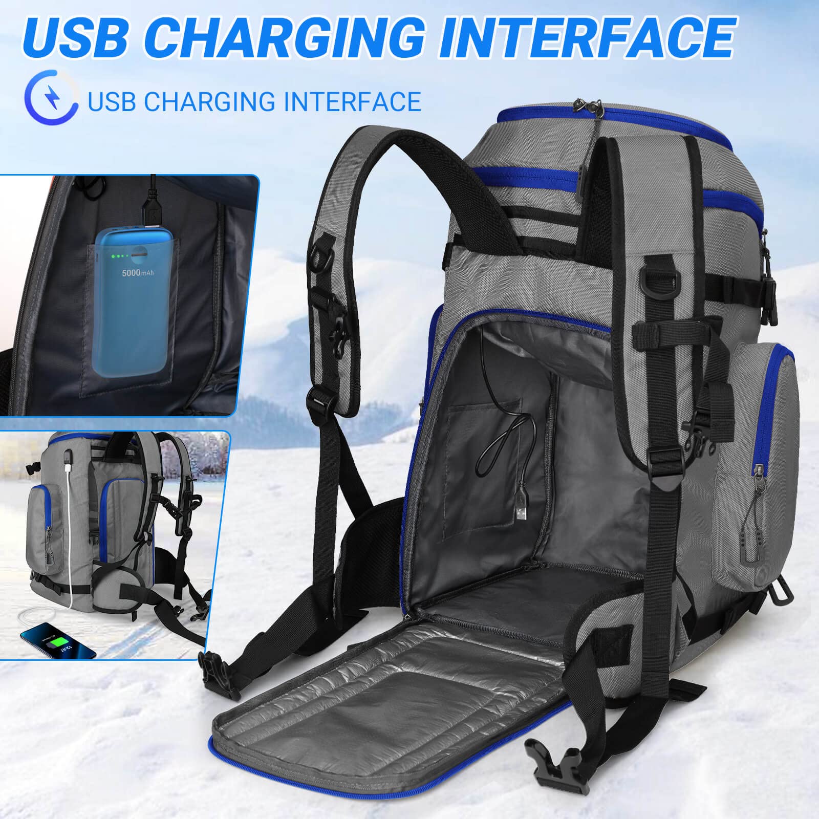 Zaino Per Scarponi Da Sci MoopGou 50L - Impermeabile, Con Scomparti Per Casco E Attrezzatura, Nylon 1680D - Foto 13