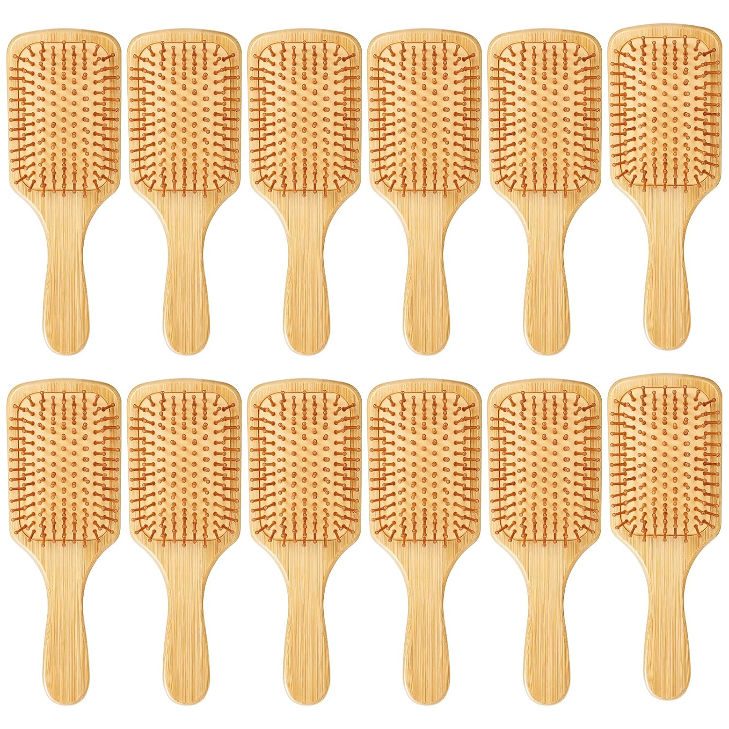 10 Pcs Bamboo Hair Brush, Bulk Round-tipped Bamboo Bristles Detangling Brush Paddle Lightweight Massage Anti Static for Women Men and Children, Stimulates Scalp for Hair Growth (Large, Count, 10)