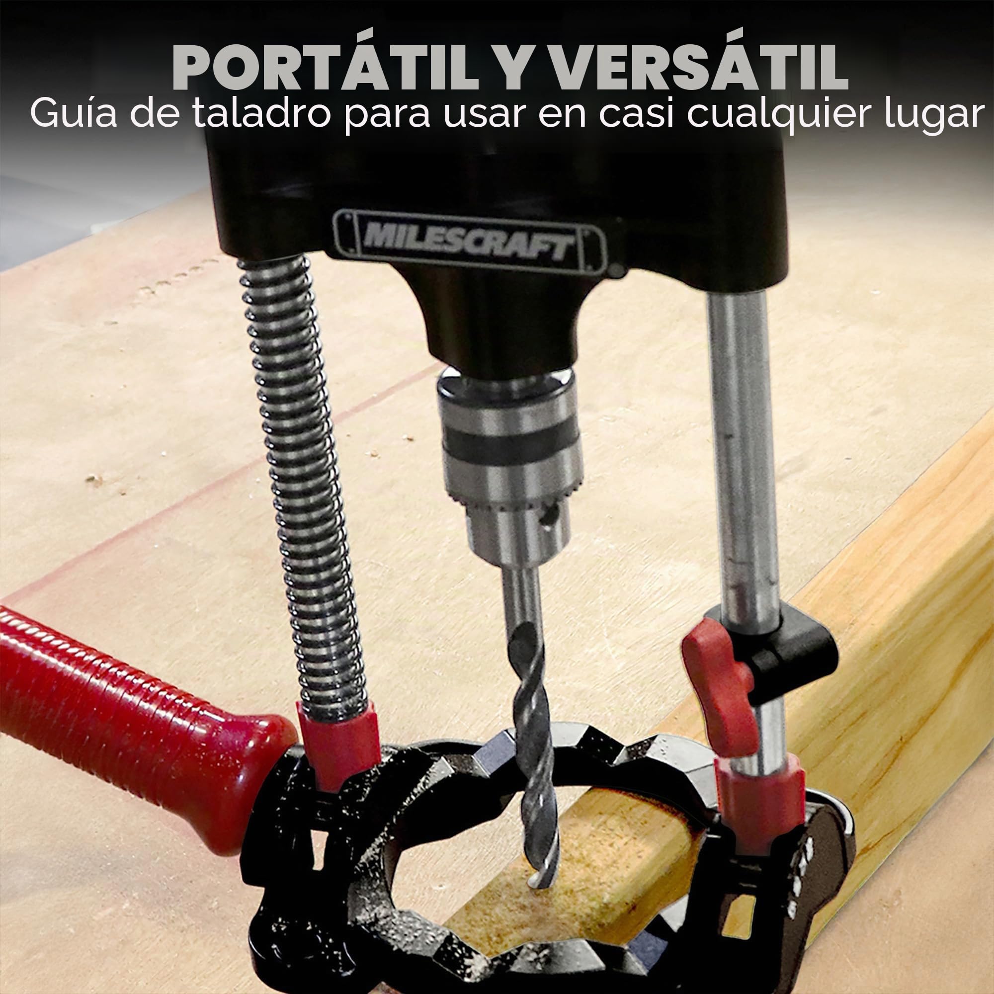 Milescraft 1318 DrillMate portátil - Accesorio de guía Compatible con la mayoría de taladros de 3/8 pulgadas - Base autocentrante - Lecturas multiángulo