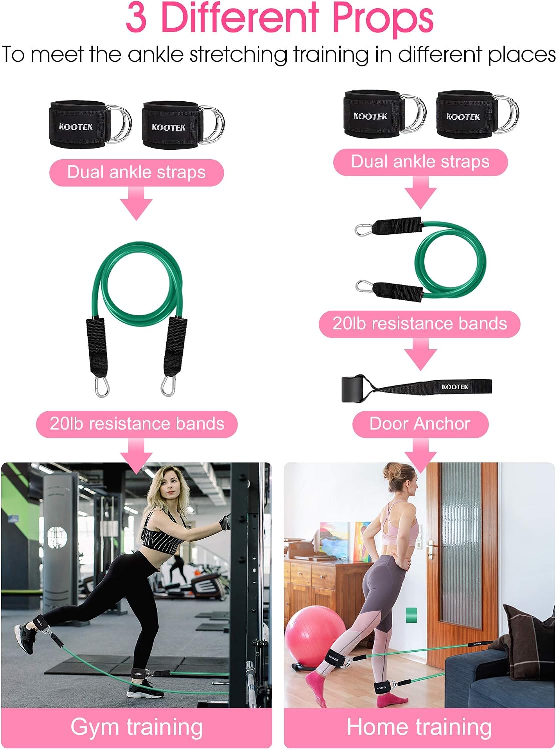 Kootek 11 Pcs Resistance Bands Set, Exercise Workout Bands for Women Butt and Legs, 3 Levels Booty Bands, 1 20lb Resistance Band, 2 Ankle Straps for Cable Machine, 2 Core Sliders for Working Out