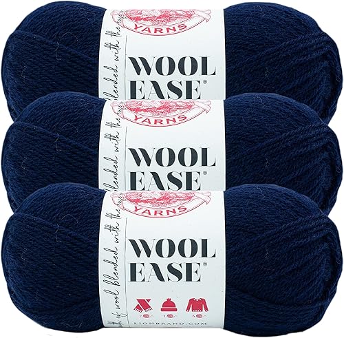 Lion Brand Yarn Wool-Ease - Ovillo de lana color sombra nocturna, 3 unidades