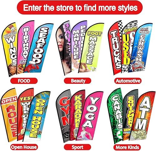 Miniatura 6 de QSUM Rich Barbacoa - Bandera con temática de Swooper de 11 pies, bandera de plumas publicitarias de Barbacoa rica con kit de poste, espiga de tierra