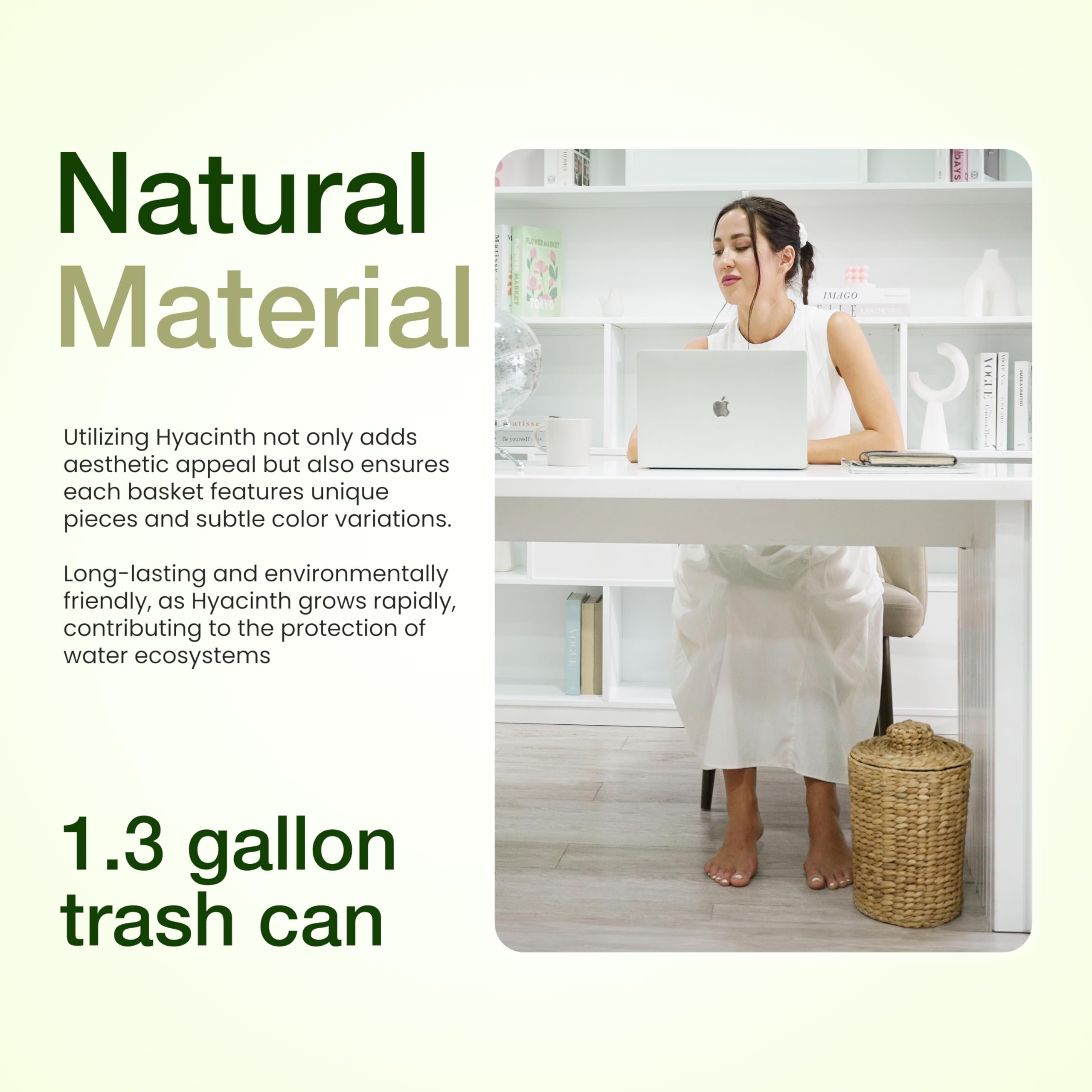 Tidita 1.3 Gallons Wicker Woven Waste Basket with Lid - Water Hyacinth Trash Can for Office Garbage - Handwoven Waste Baskets for Bedroom, Bathroom, Kitchen, Living Room - Black Storage Trashcan