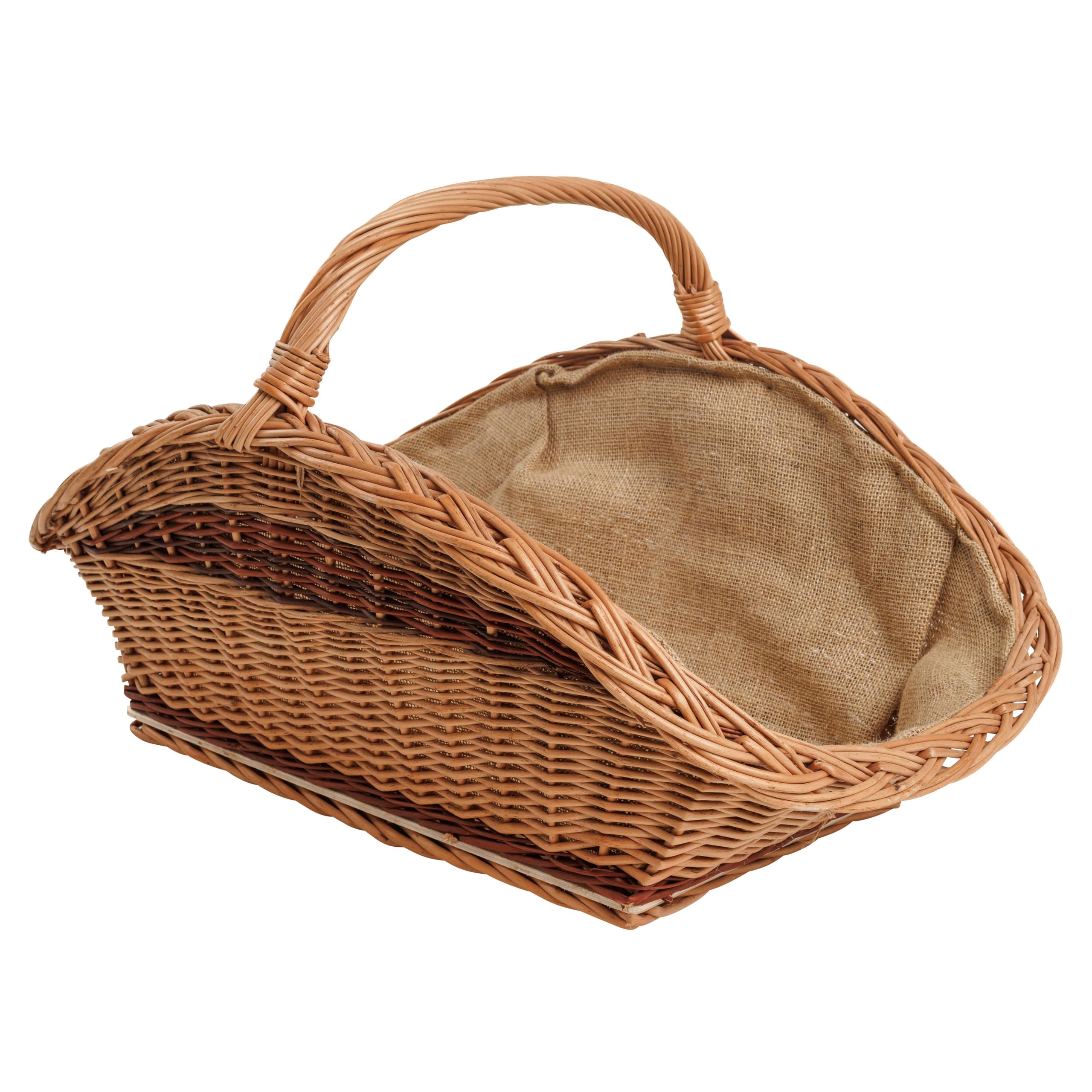 BOGATECO Cestino in vimini con manico, rettangolare, 60 x 40 x 28 cm, tessuto a mano, massiccio, cestino in legno rivestito in iuta, cestino per legna da ardere, bicolore