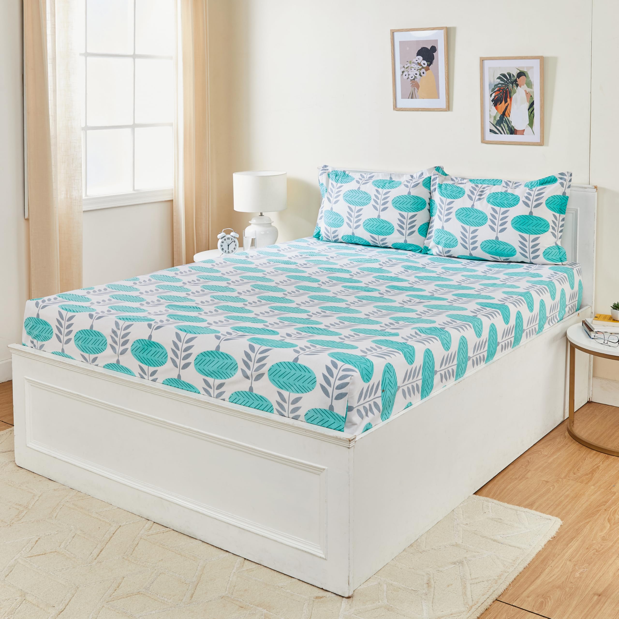 Amazon Brand - Solimo Floral 120 TC Cotton King Size Bedsheet (Pista)-image-2