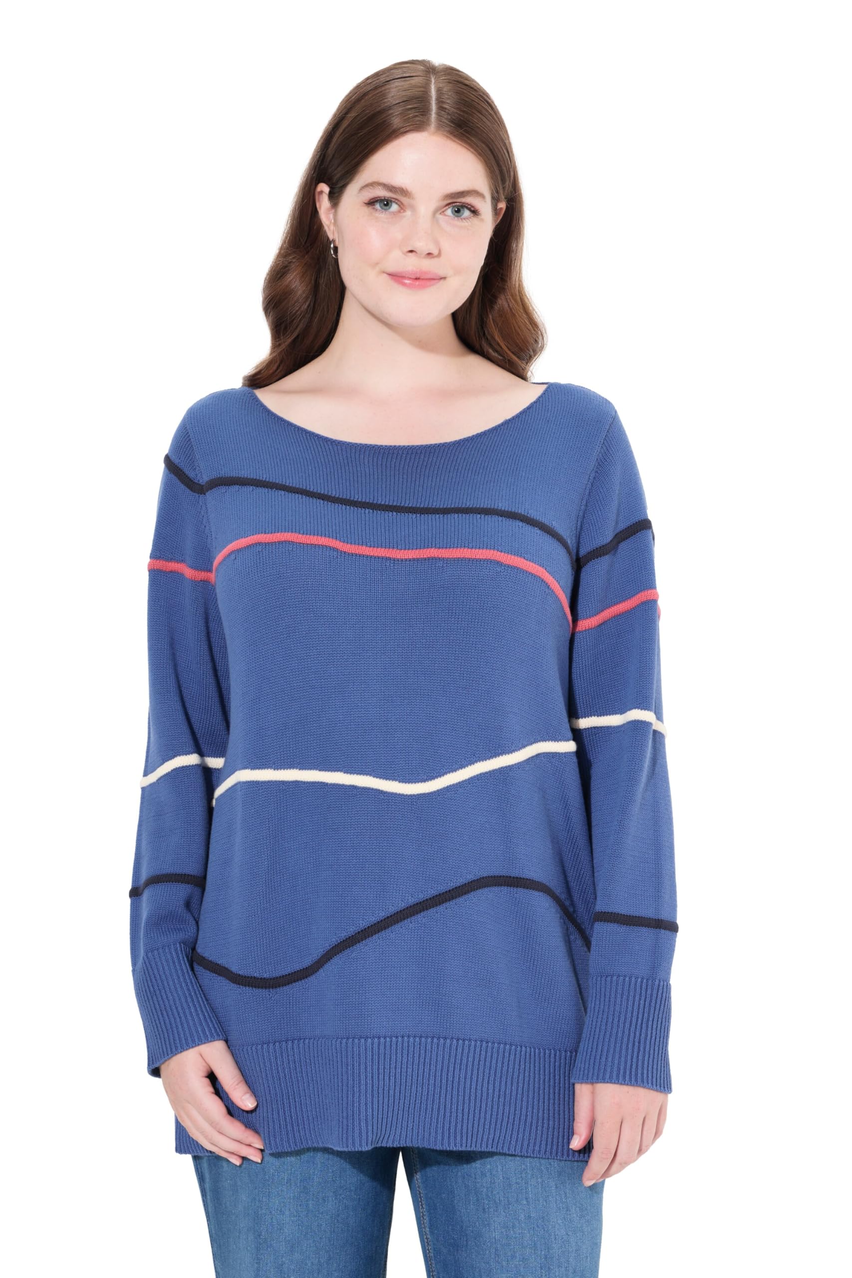 Ulla Popken Damen große Größen Übergrößen Plus Size Pullover, U-Boot-Ausschnitt, Langarm, Biobaumwolle 812068