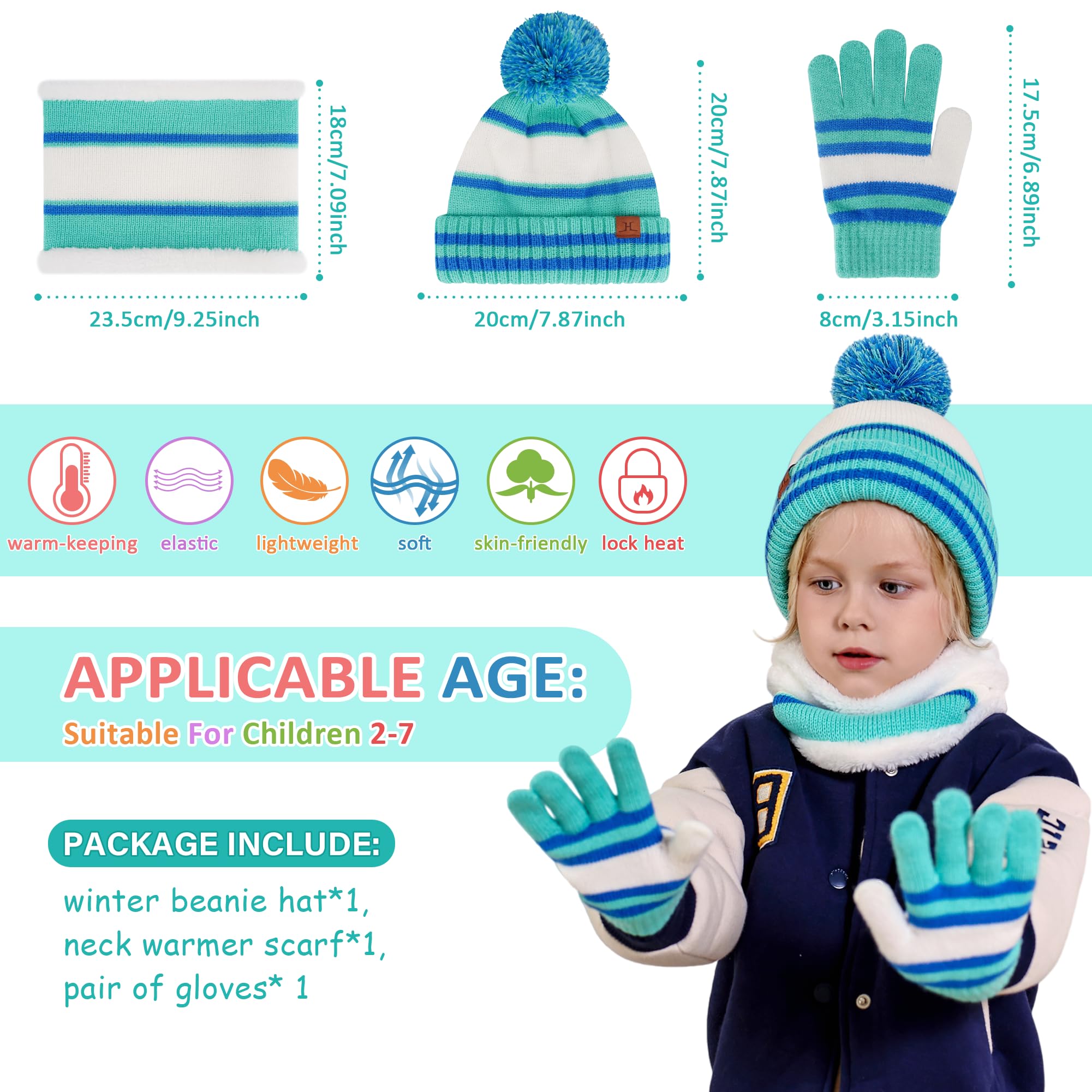 Bequemer Laden Conjunto Gorro Guantes Bufanda Infinita para Niños - Gorro Caliente, Bufanda Cuello Rulada con Fleece Espesor para Niños Niñas 2-7 Años Regalo Bebé