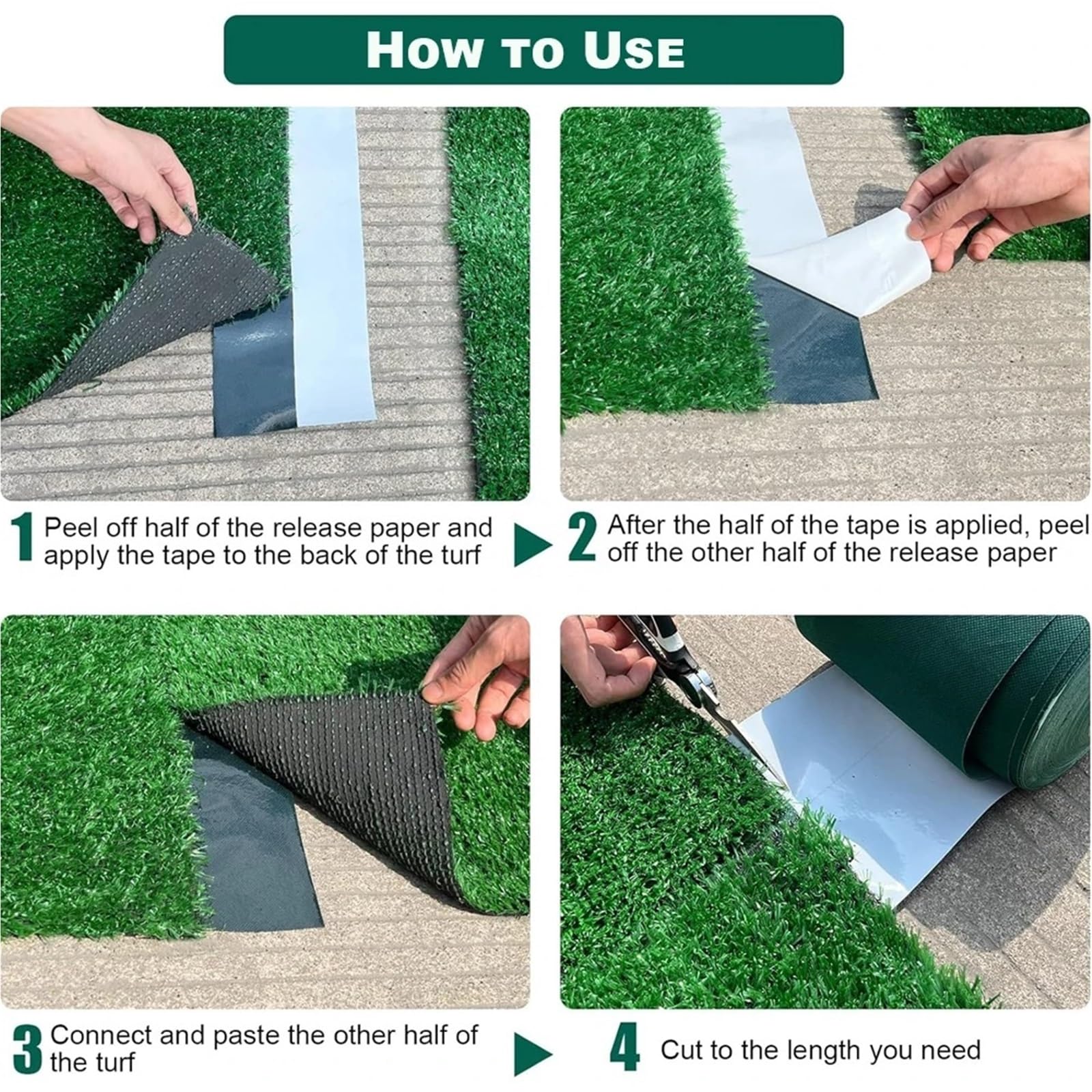 Nastro per giunti in erba sintetica Nastro di giunzione for prato sintetico artificiale for, nastro verde for da giardino senza colla(Black Single sided,100mmx10m)