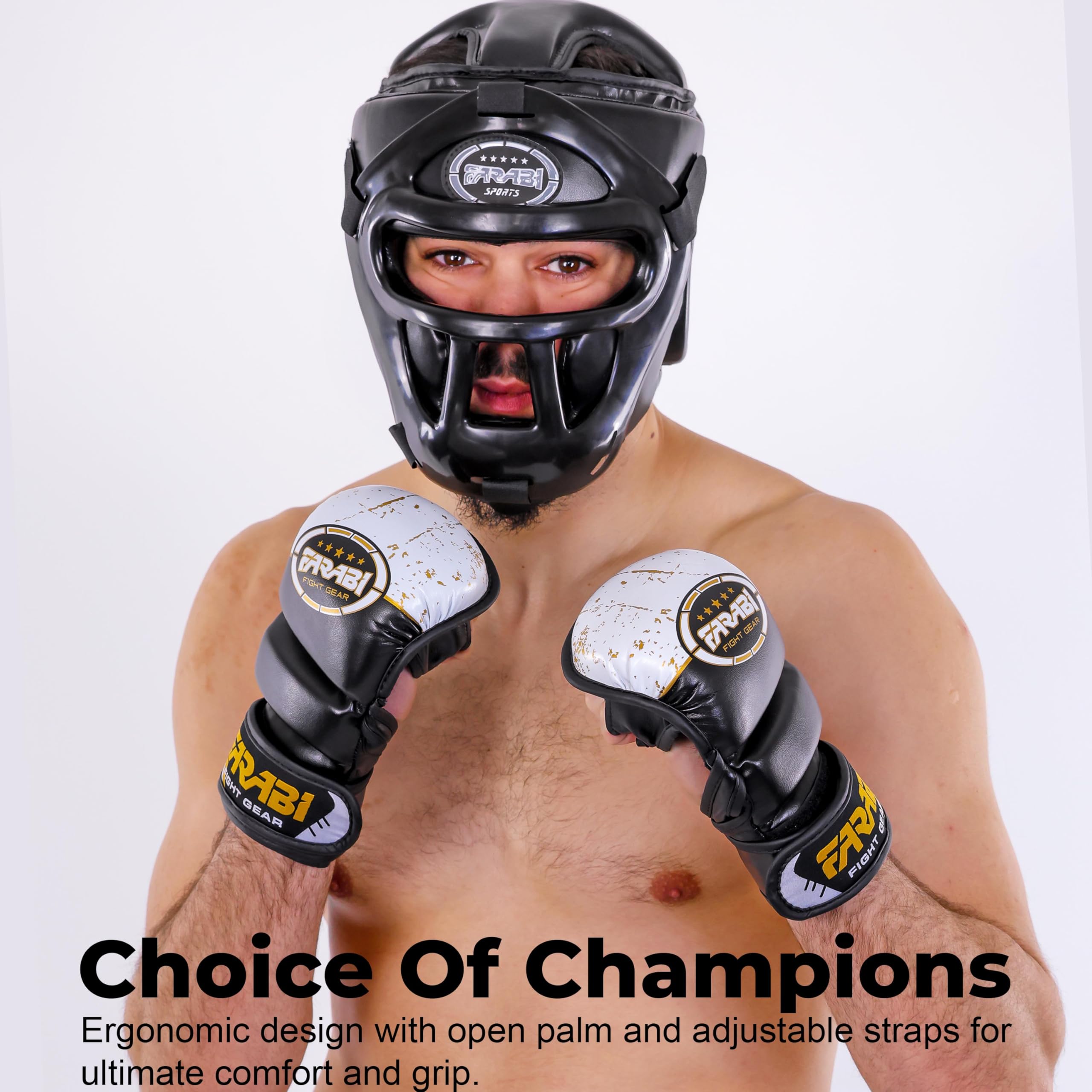 Farabi Sports Guantes MMA con Soporte de Muñeca Ajustable, Palma Abierta para Muay Thai y Entrenamiento